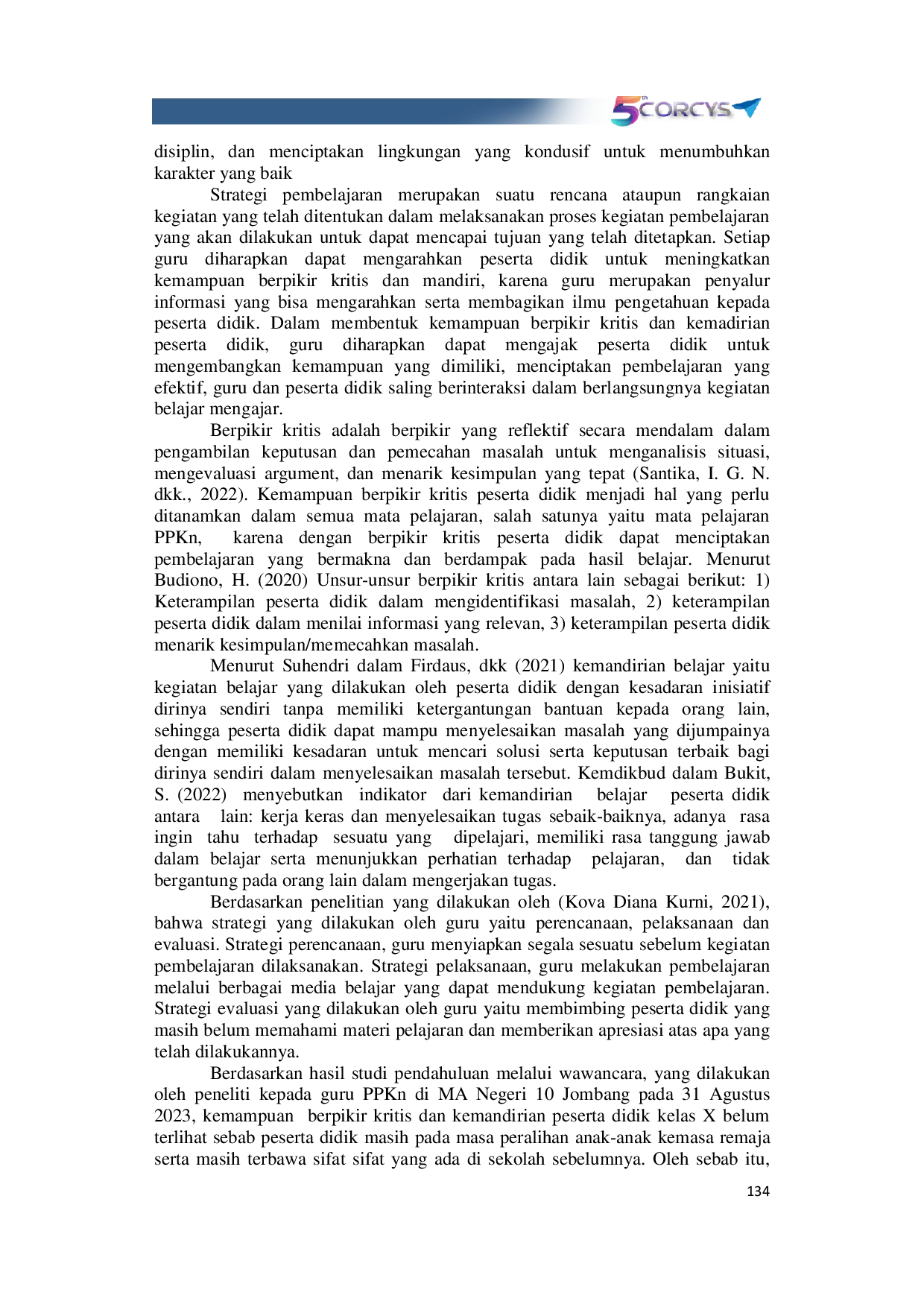 JURIS Strategi Guru PPKn dalam Meningkatkan Berpikir Kritis dan Kemandirian Peserta Didik Kelas X di MA Negeri 10 Jombang