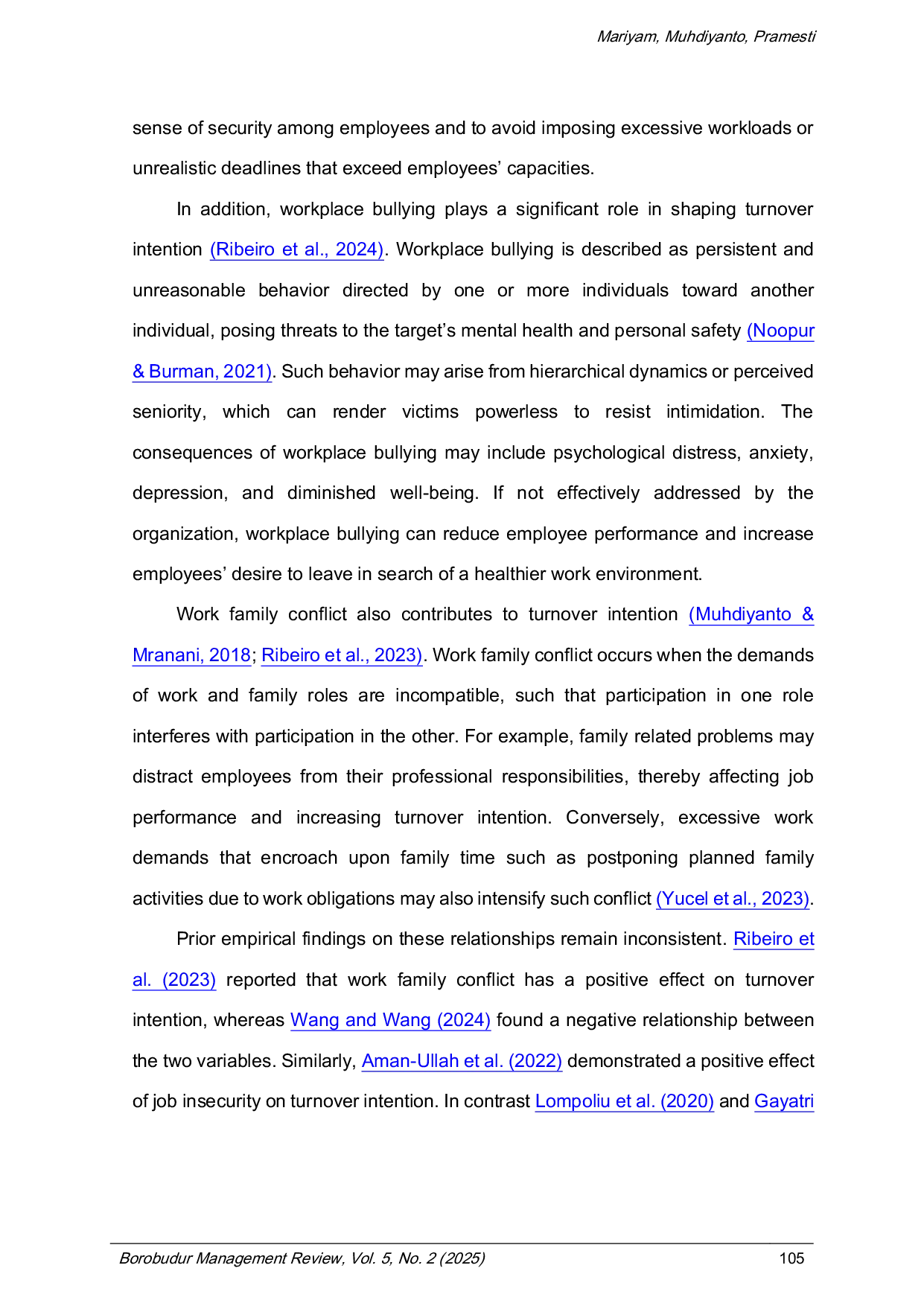 JURIS The Role of Job Insecurity Workplace Bullying and Work Family Conflict on Turnover Intention