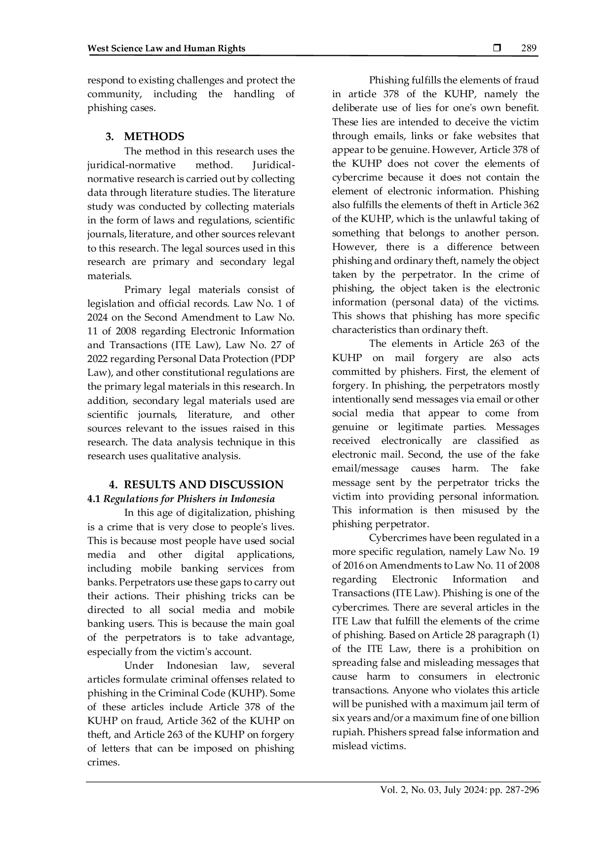 JURIS Legal Protection for Phishing Victims Reviewed from Indonesian Positive Law