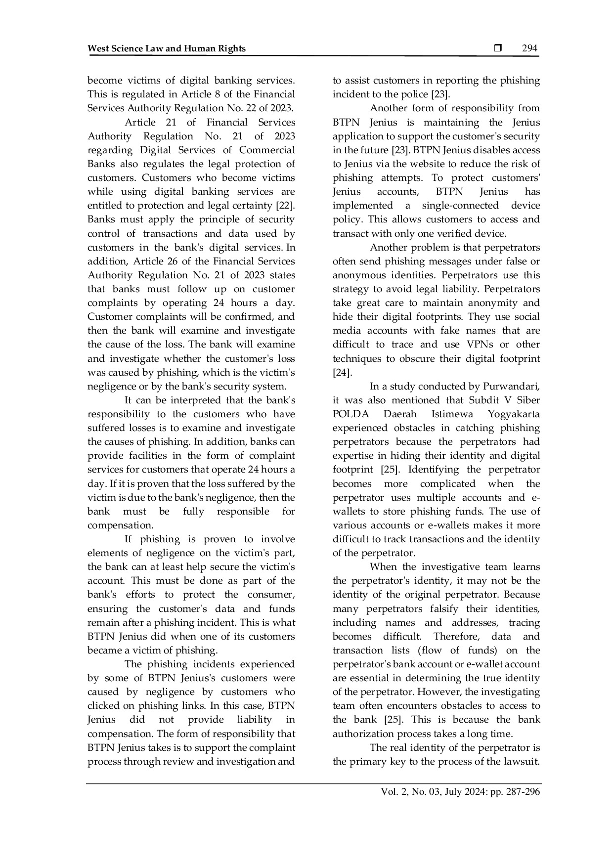 JURIS Legal Protection for Phishing Victims Reviewed from Indonesian Positive Law