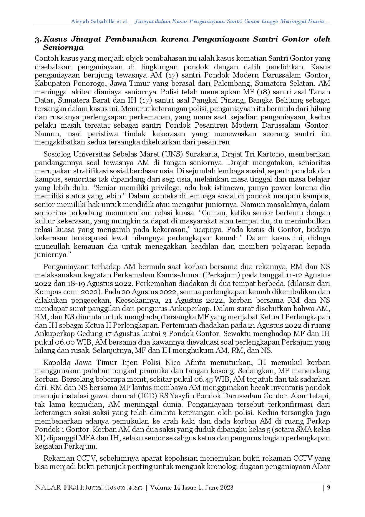 juris Jinayat Dalam Kasus Penganiayaan Santri Gontor Hingga Meninggal Dunia Dalam Lingkup Pendidikan