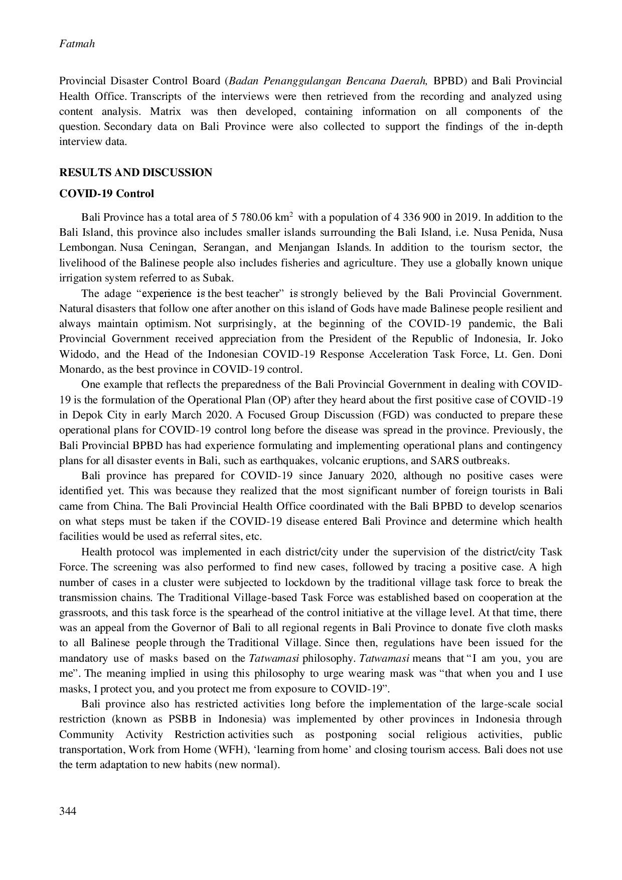 juris Peran Kepemimpinan Dan Kebudayaan Lokal Dalam Pengendalian Covid 19 Di Provinsi Bali Indonesia