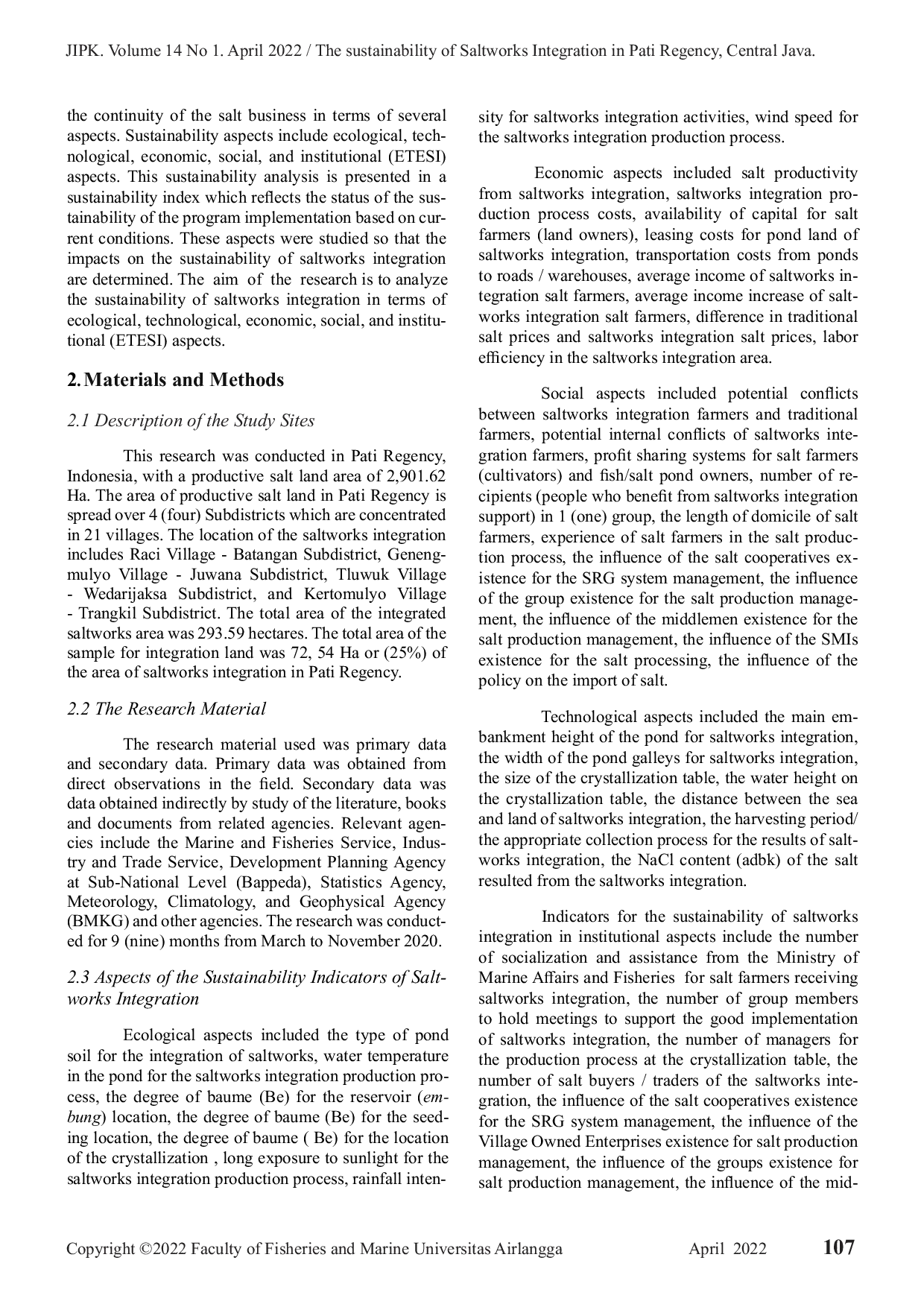 JURIS The Sustainability of Saltworks Integration in Pati Regency Central Java