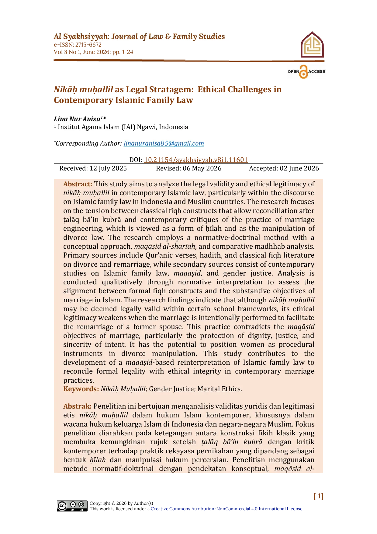 JURIS NikAu Muuallil as Legal Stratagem Ethical Challenges in Contemporary Islamic Family Law