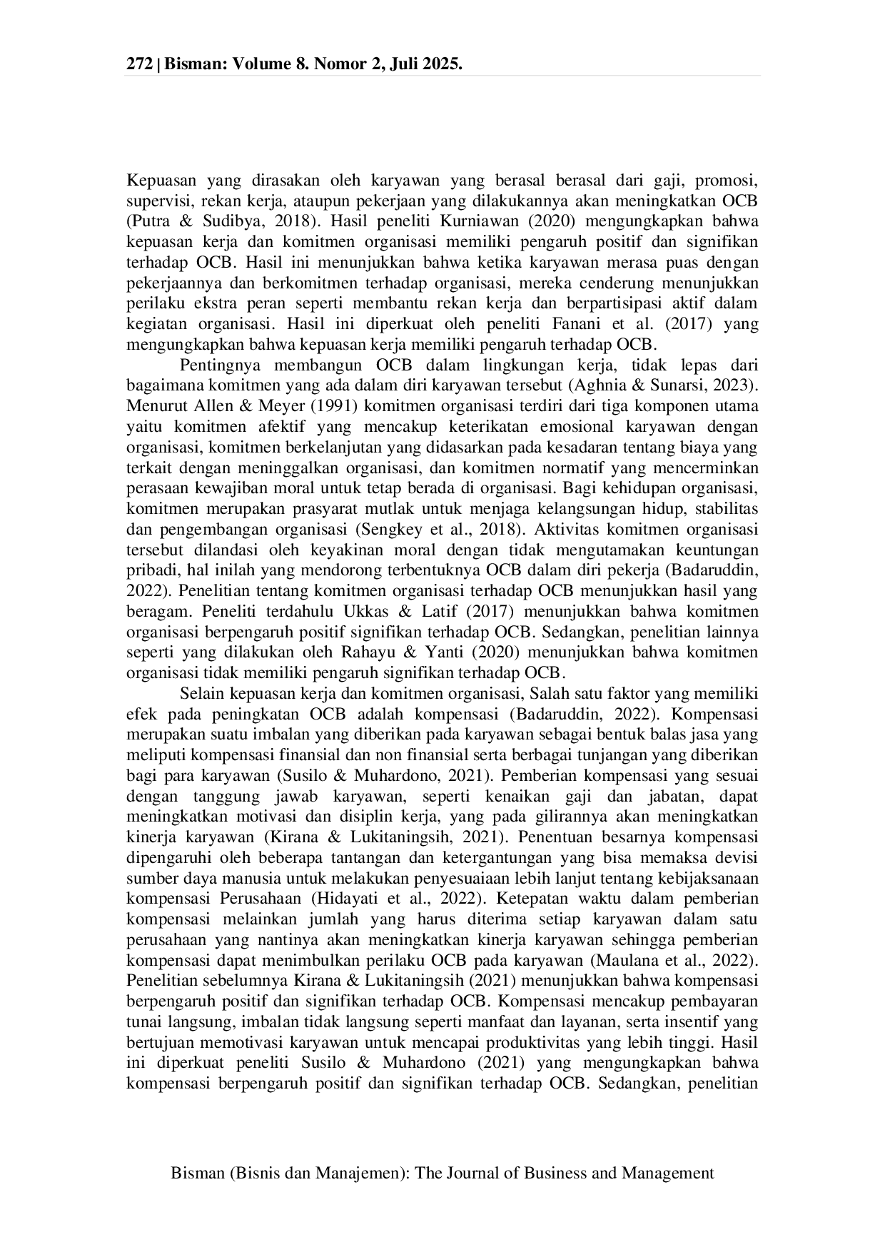 JURIS Pengaruh Kepuasan Kerja Komitmen Organisasi dan Kompensasi Terhadap Organizational Citizenship Behavior