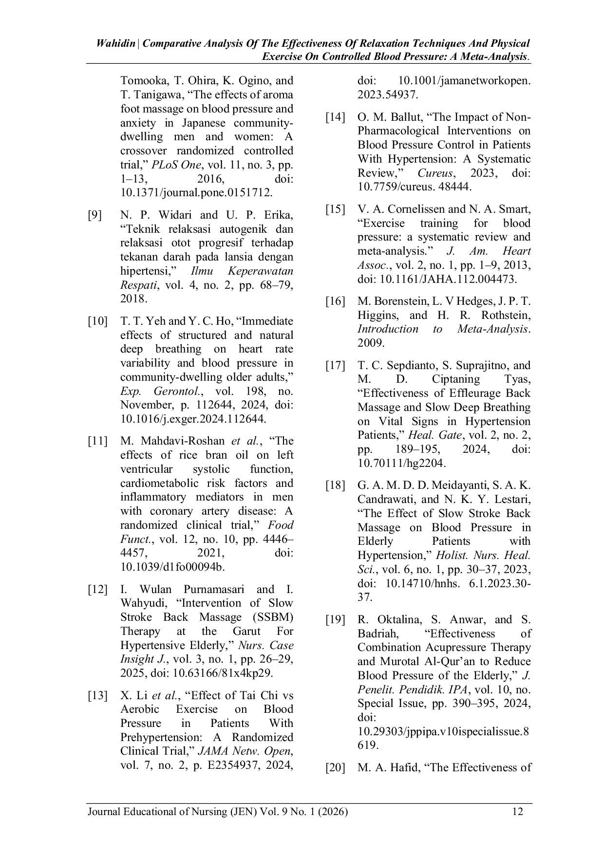 JURIS Comparative Analysis of the Effectiveness of Relaxation Techniques and Physical Exercise on Controlled Blood Pressure A Meta Analysis