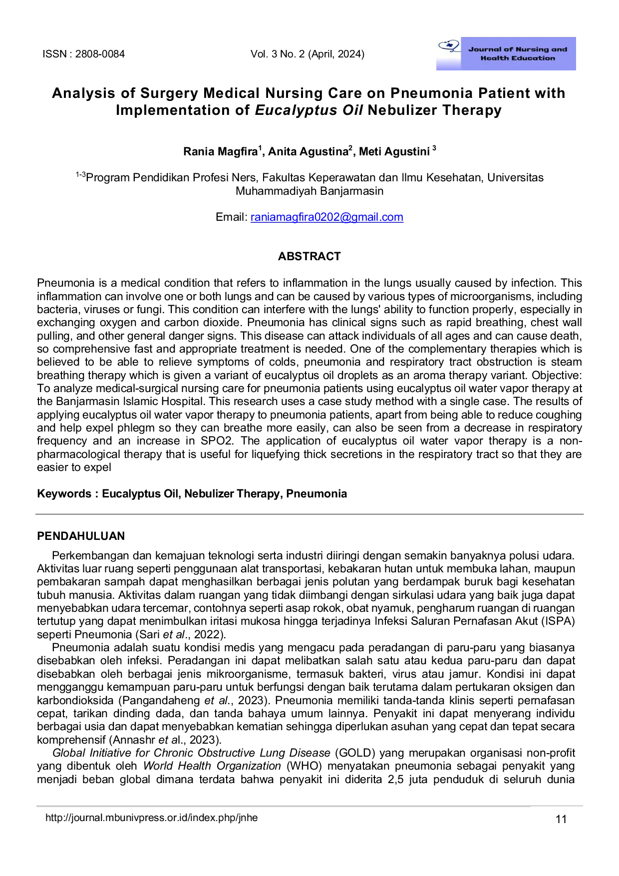 JURIS Analysis of Surgery Medical Nursing Care on Pneumonia Patient with Implementation of Eucalyptus Oil Nebulizer Therapy