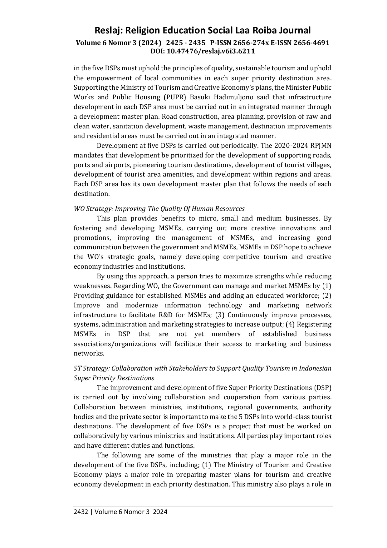 JURIS Quality Tourism Tourism Development and Improvement Strategies In Indonesia s Super Priority Destinations