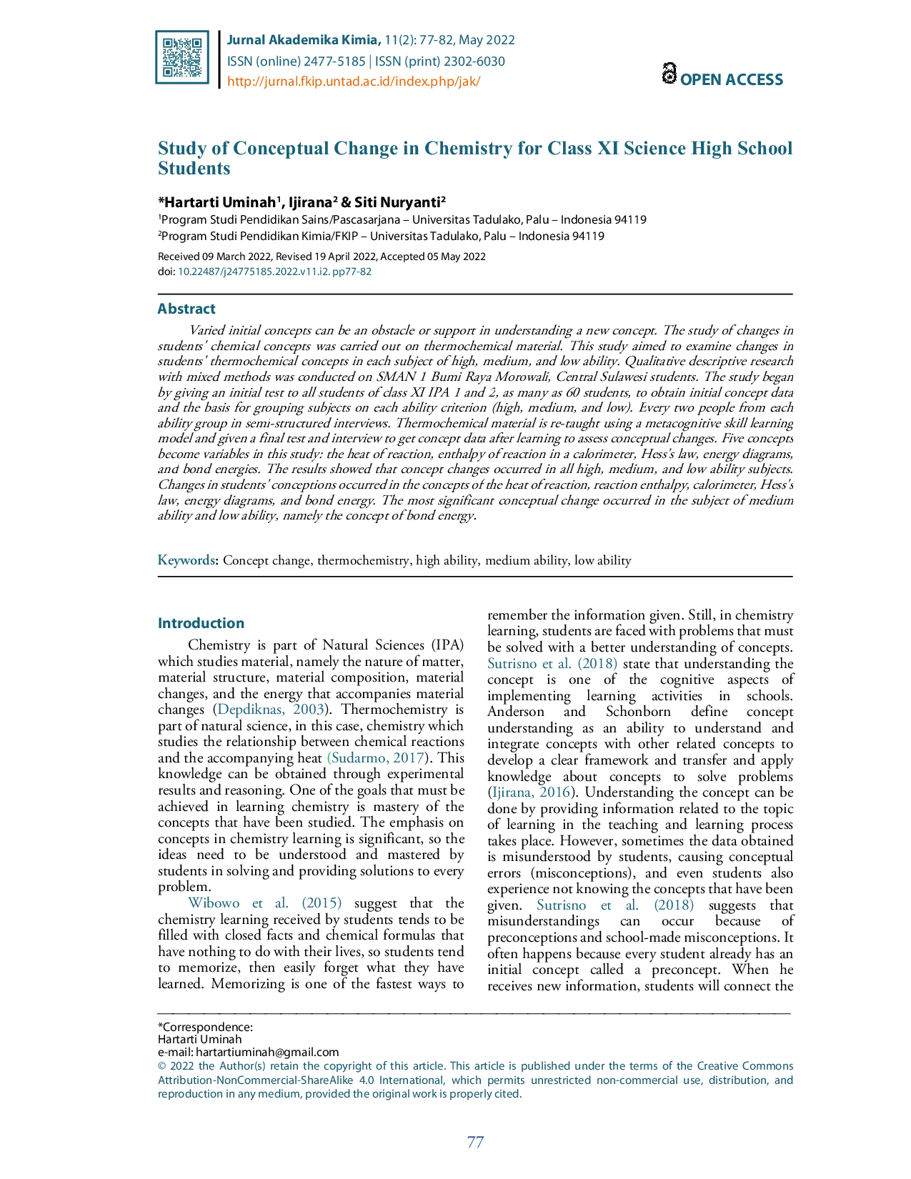 JURIS Study of Conceptual Change in Chemistry for Class XI Science High School Students