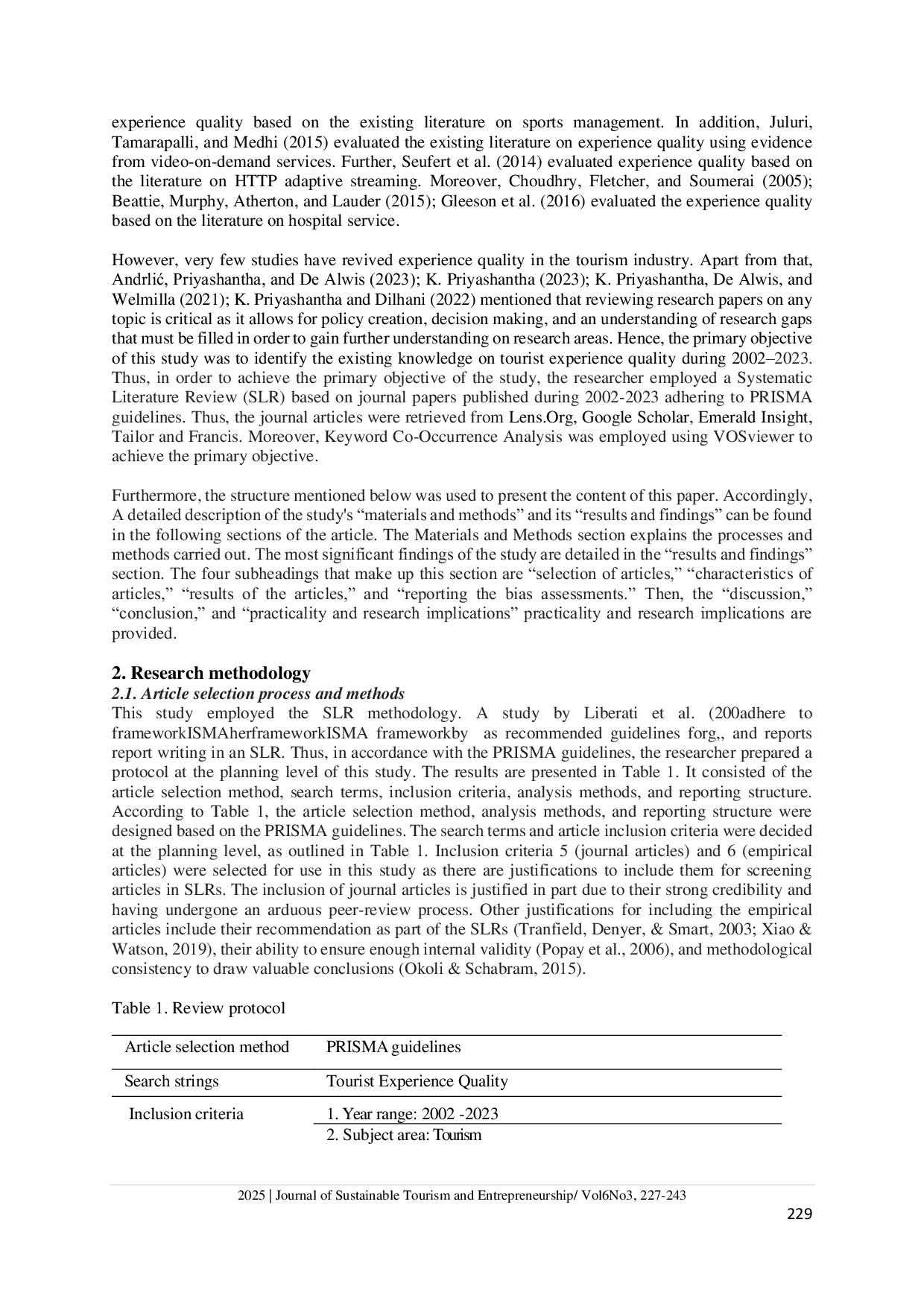 JURIS A review on tourist experience quality Systematic review and bibliometric analysis