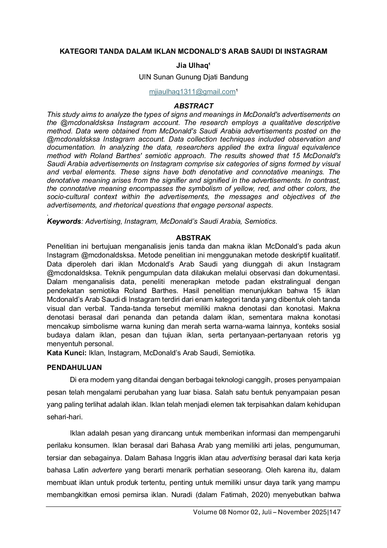 JURIS Kategori Tanda Dalam Iklan McDonald s Arab Saudi Di Instagram