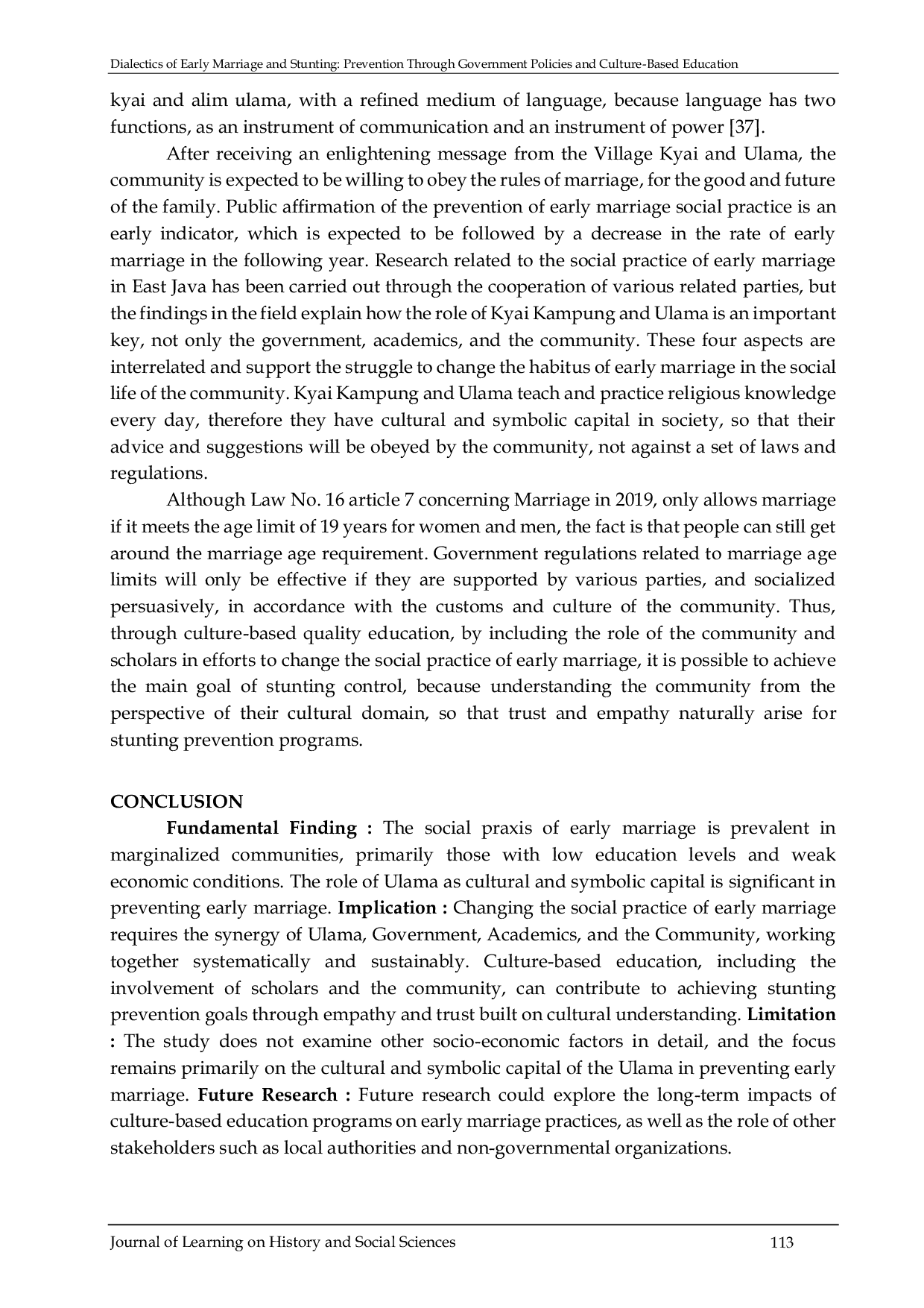 JURIS Dialectics Of Early Marriage And Stunting Prevention Through Government Policies And Culture Based Education