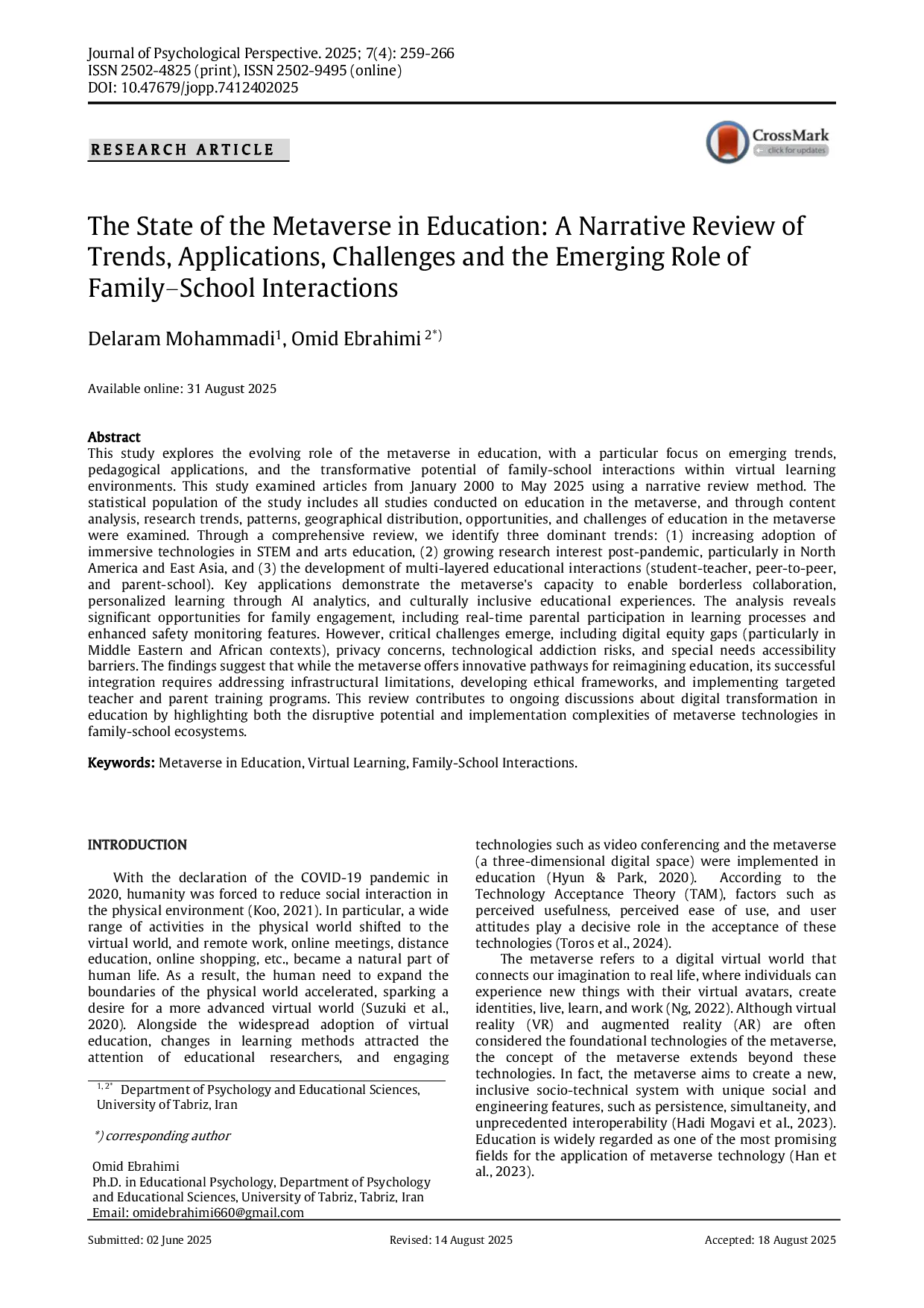 JURIS The State of the Metaverse in Education A Narrative Review of Trends Applications Challenges and the Emerging Role of Family School Interactions