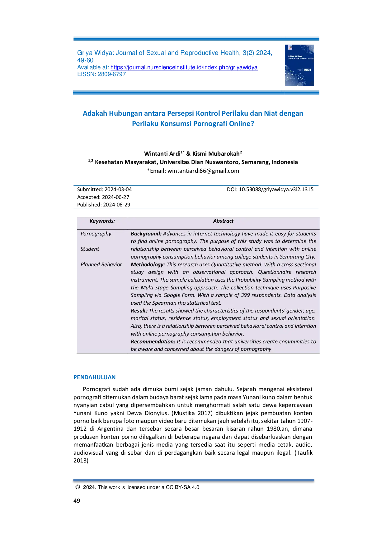 JURIS Adakah Hubungan antara Persepsi Kontrol Perilaku dan Niat dengan Perilaku Konsumsi Pornografi Online