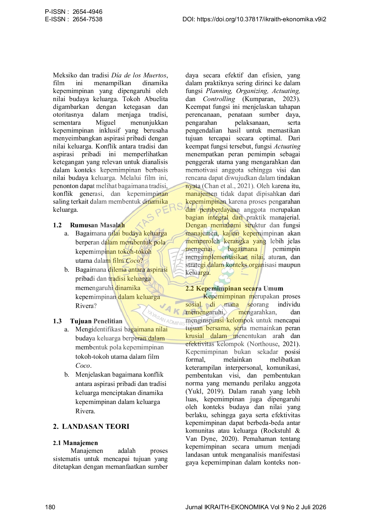 JURIS Implementasi Nilai Budaya Keluarga dalam Membentuk Pola Kepemimpinan Studi Kasus pada Film Coco