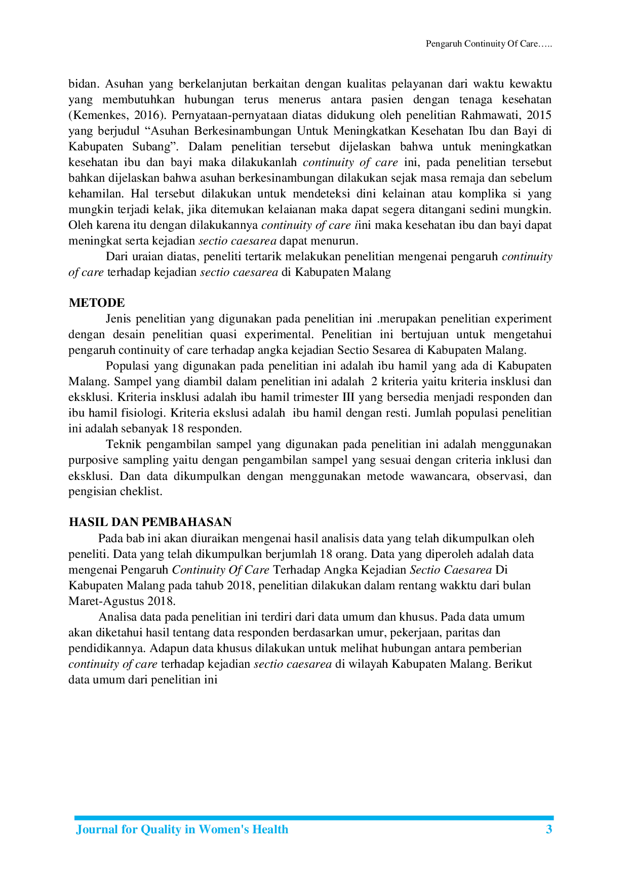 JURIS Pengaruh Continuity Of Care Terhadap Angka Kejadian Sectio Cessarea