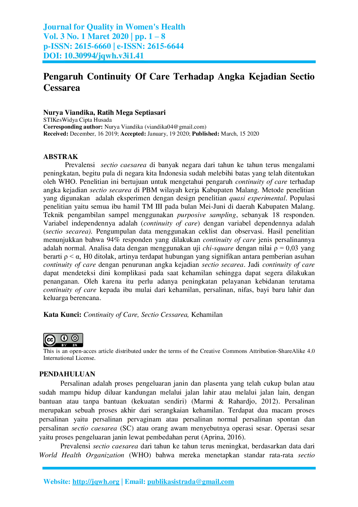 JURIS Pengaruh Continuity Of Care Terhadap Angka Kejadian Sectio Cessarea