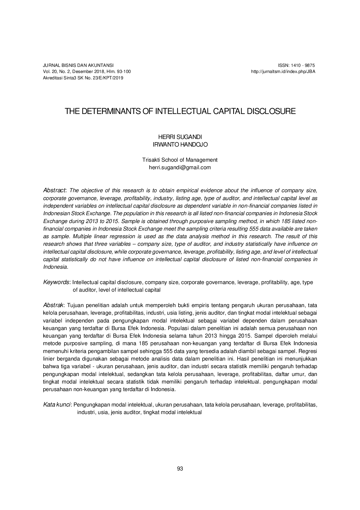 JURIS The Determinants of Intellectual Capital Disclosure