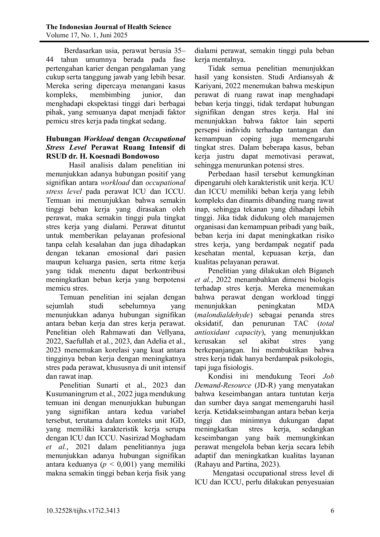 JURIS Hubungan Workload dengan Occupational Stress Level Perawat ICU dan ICCI di RSUD dr H Koesnadi Bondowoso