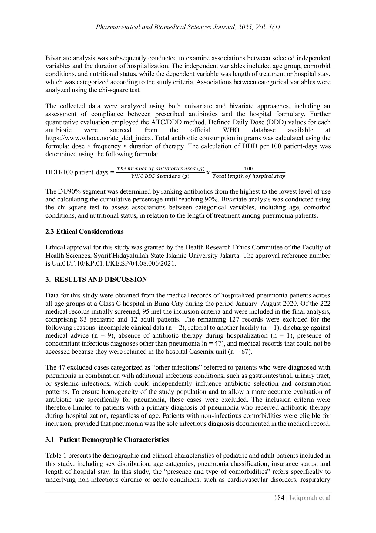 JURIS Quantitative Evaluation of Antibiotic Utilization Using the ATC DDD and DU90 Methods and Length of Hospital Stay Among Pediatric and Adult Pneumonia Patients in Bima