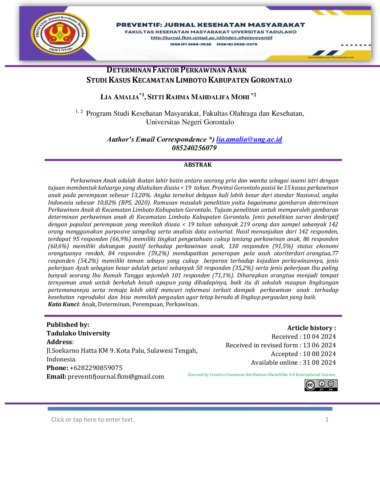 JURIS Determinan Faktor Perkawinan Anak Studi Kasus Kecamatan Limboto Kabupaten Gorontalo