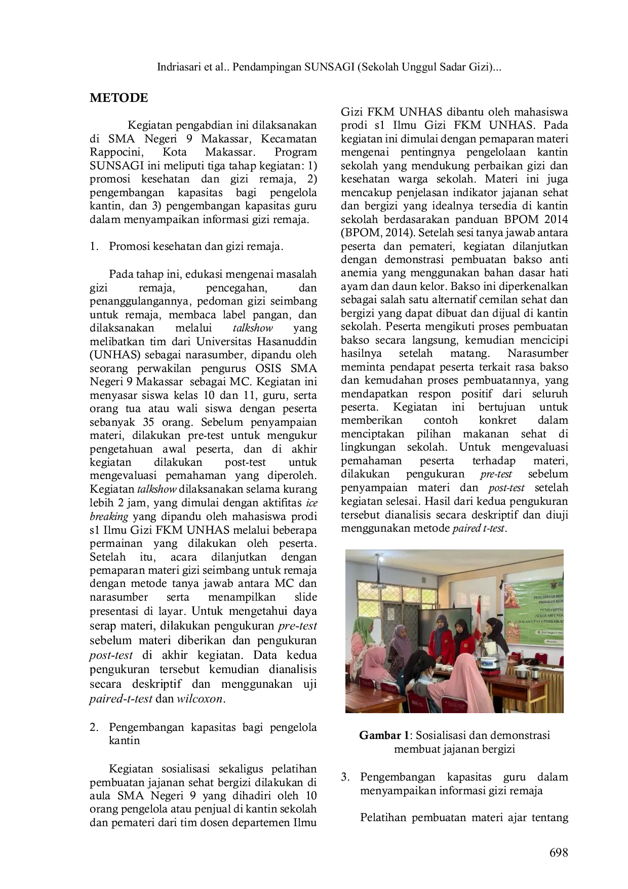 JURIS Pendampingan SUNSAGI Sekolah Unggul Sadar Gizi Dalam Upaya Perbaikan Gizi Remaja