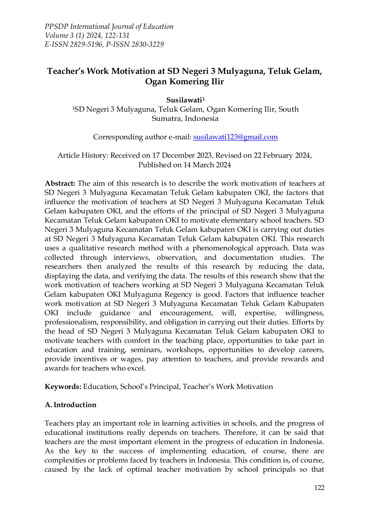 JURIS Teacher s Work Motivation at SD Negeri 3 Mulyaguna Teluk Gelam Ogan Komering Ilir