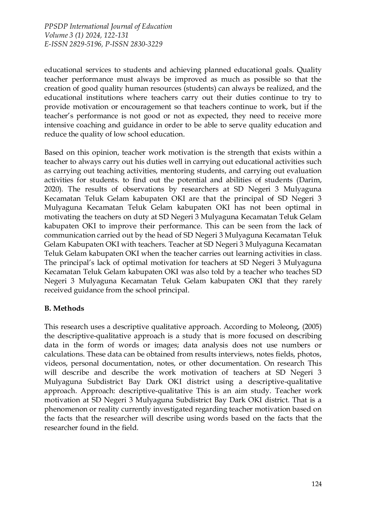 JURIS Teacher s Work Motivation at SD Negeri 3 Mulyaguna Teluk Gelam Ogan Komering Ilir