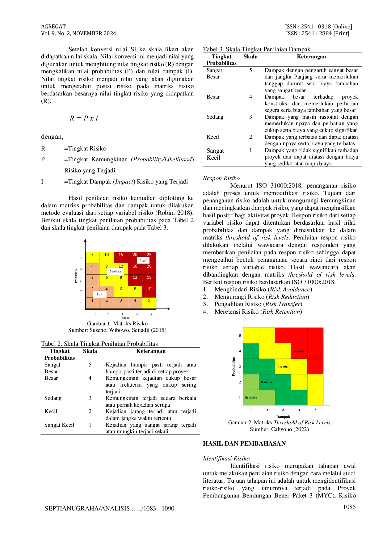 JURIS Analisis Manajemen Risiko Konstruksi Pada Proyek Konstruksi Bendungan Berdasarkan Konsep ISO 31000 2018