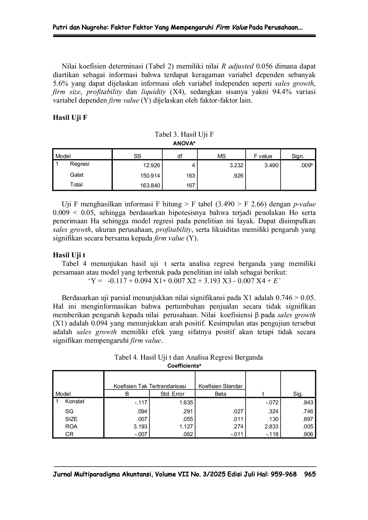 JURIS Faktor Faktor Yang Mempengaruhi Firm Value Pada Perusahaan Consumer Cyclicals Dan Consumer Non Cyclicals