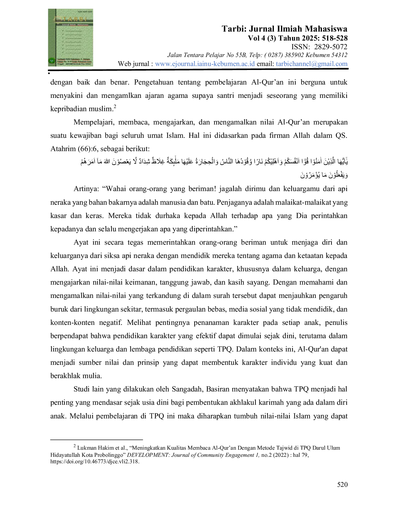 JURIS Strategi Pembelajaran Al Qur an dalam Membentuk Karakter Santri TPQ Al Mutohar