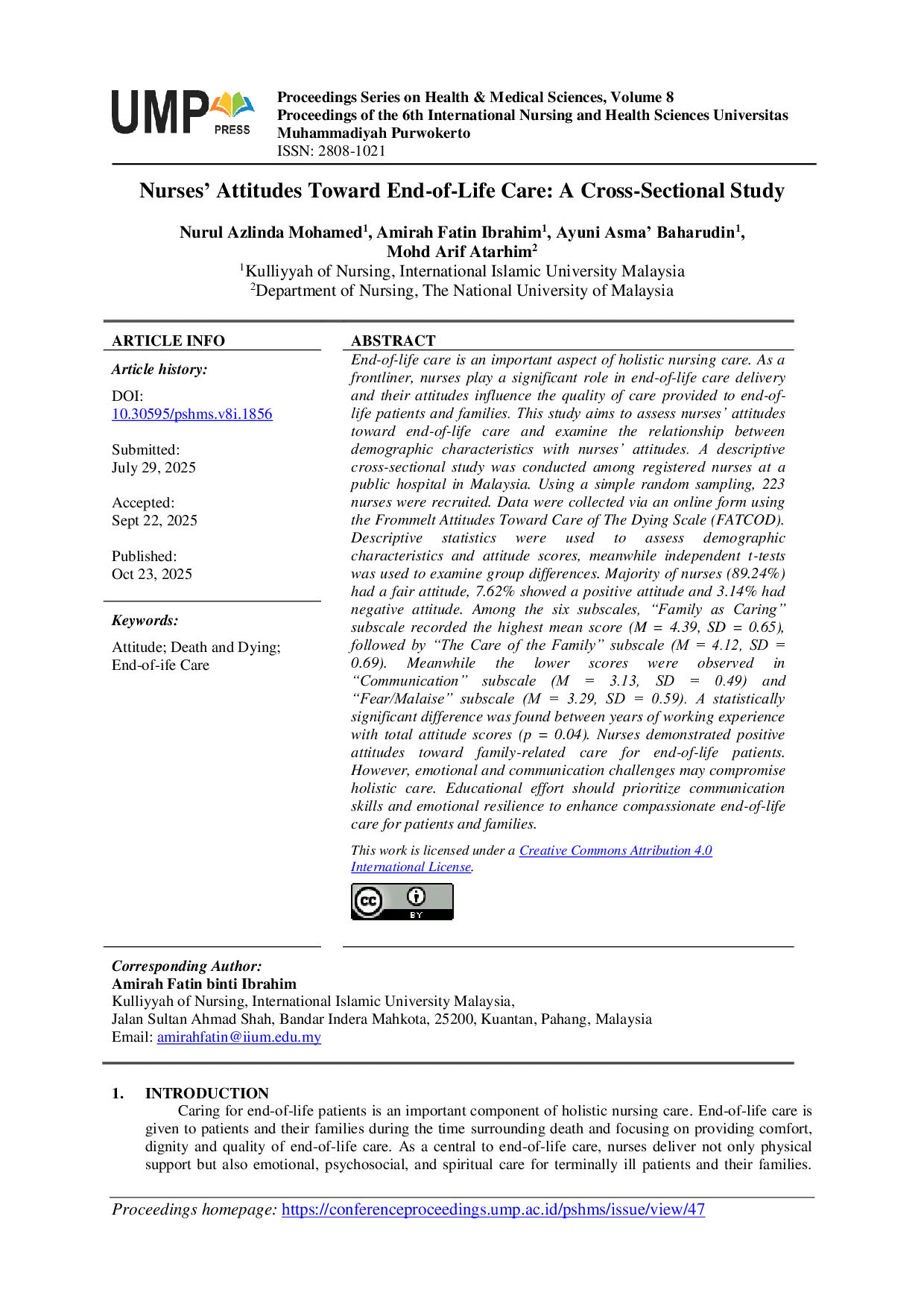 JURIS Nurses Attitudes Toward End of Life Care A Cross Sectional Study