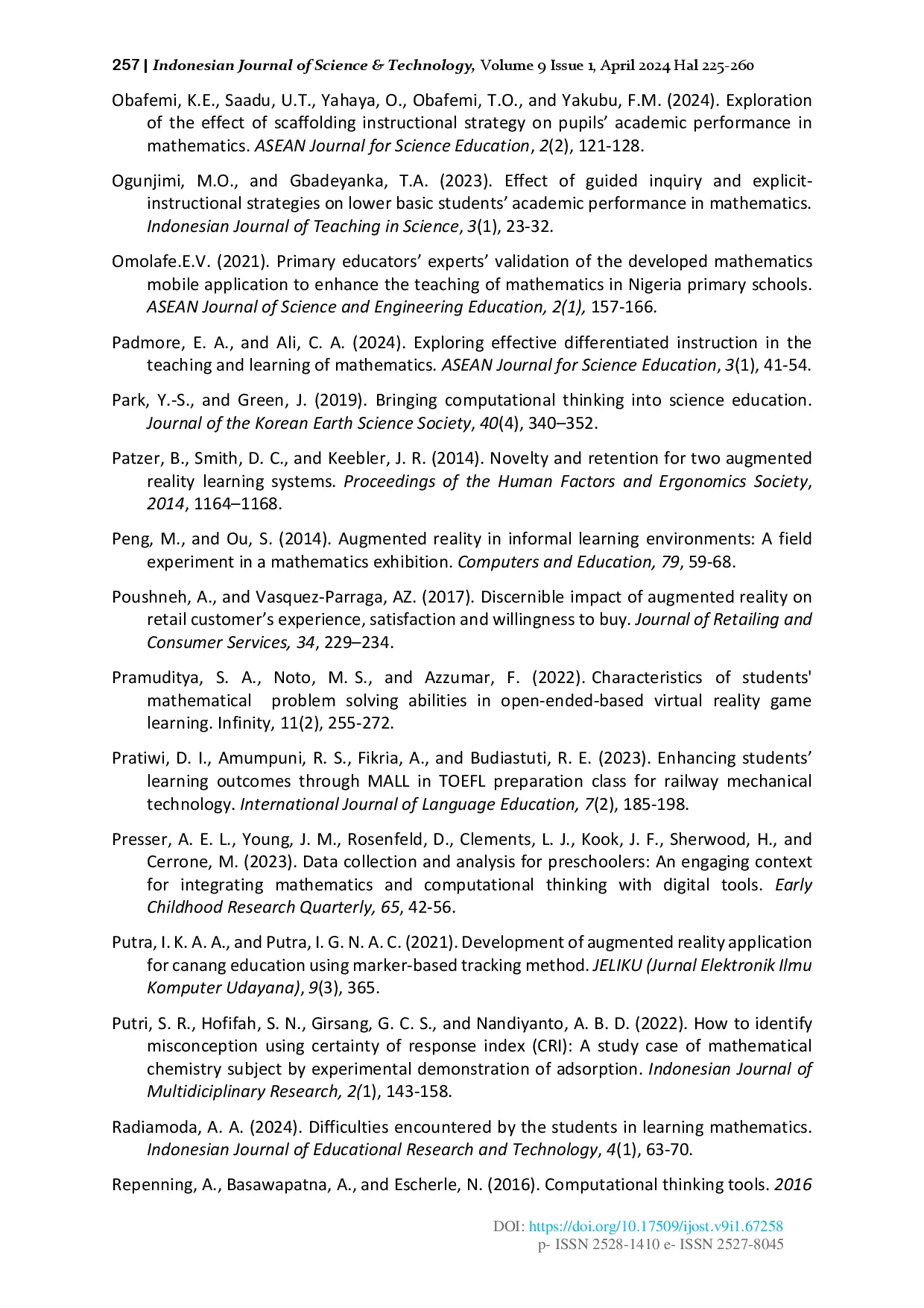 juris Augmented Reality for Cultivating Computational Thinking Skills in Mathematics Completed with Literature Review Bibliometrics and Experiments for Students