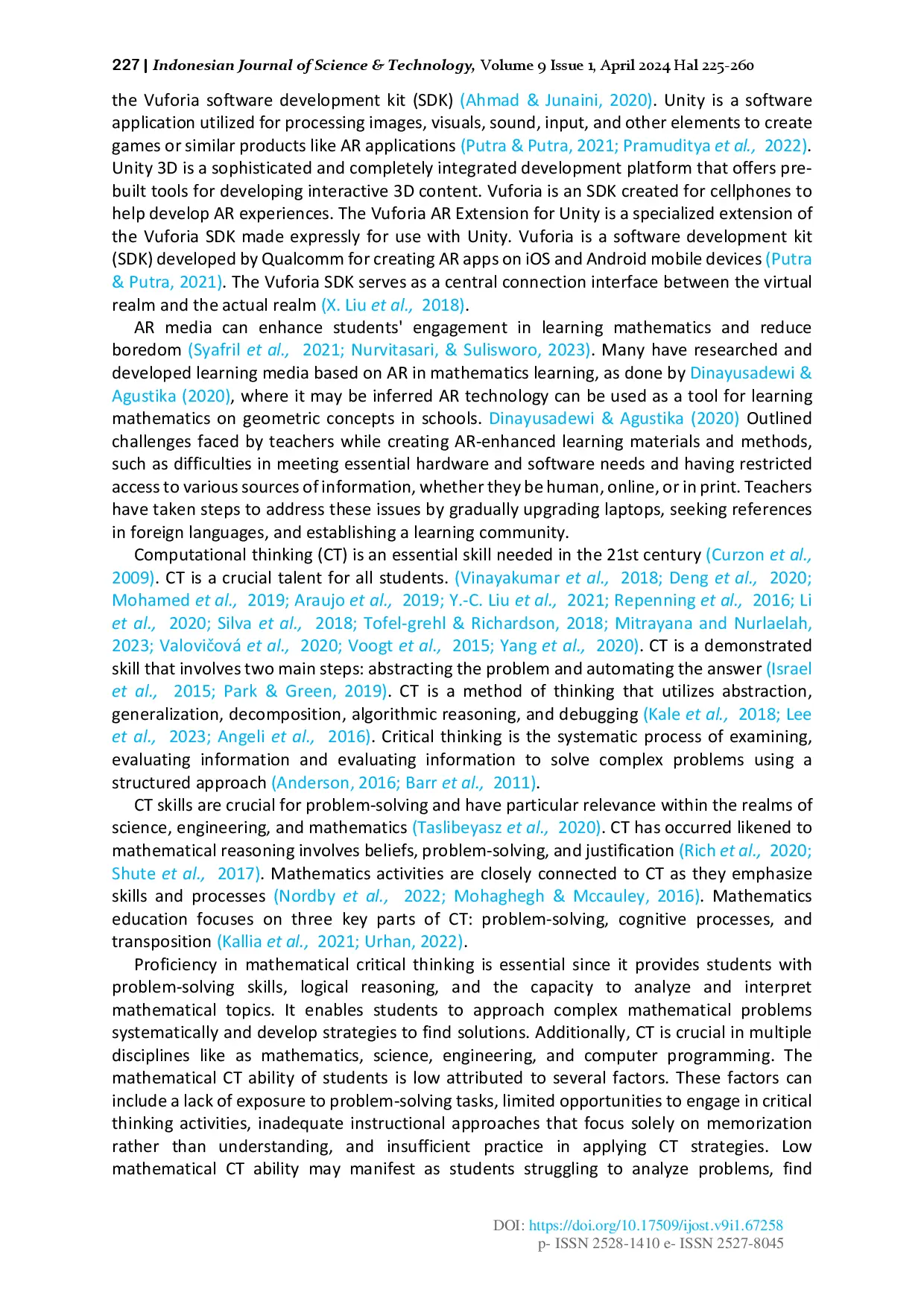 juris Augmented Reality for Cultivating Computational Thinking Skills in Mathematics Completed with Literature Review Bibliometrics and Experiments for Students