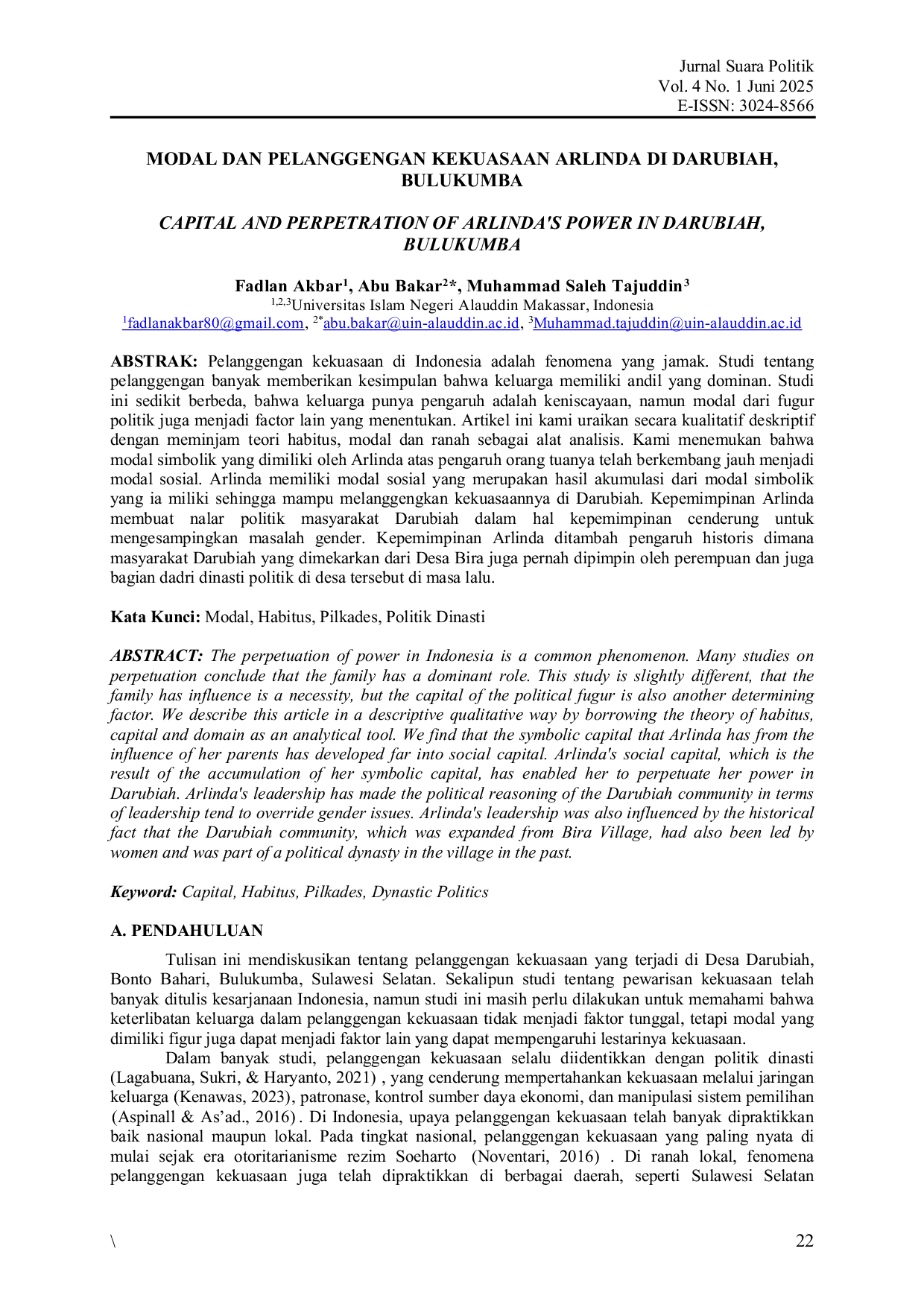 JURIS Modal dan Pelanggengan Kekuasaan Arlinda di Darubiah Bulukumba