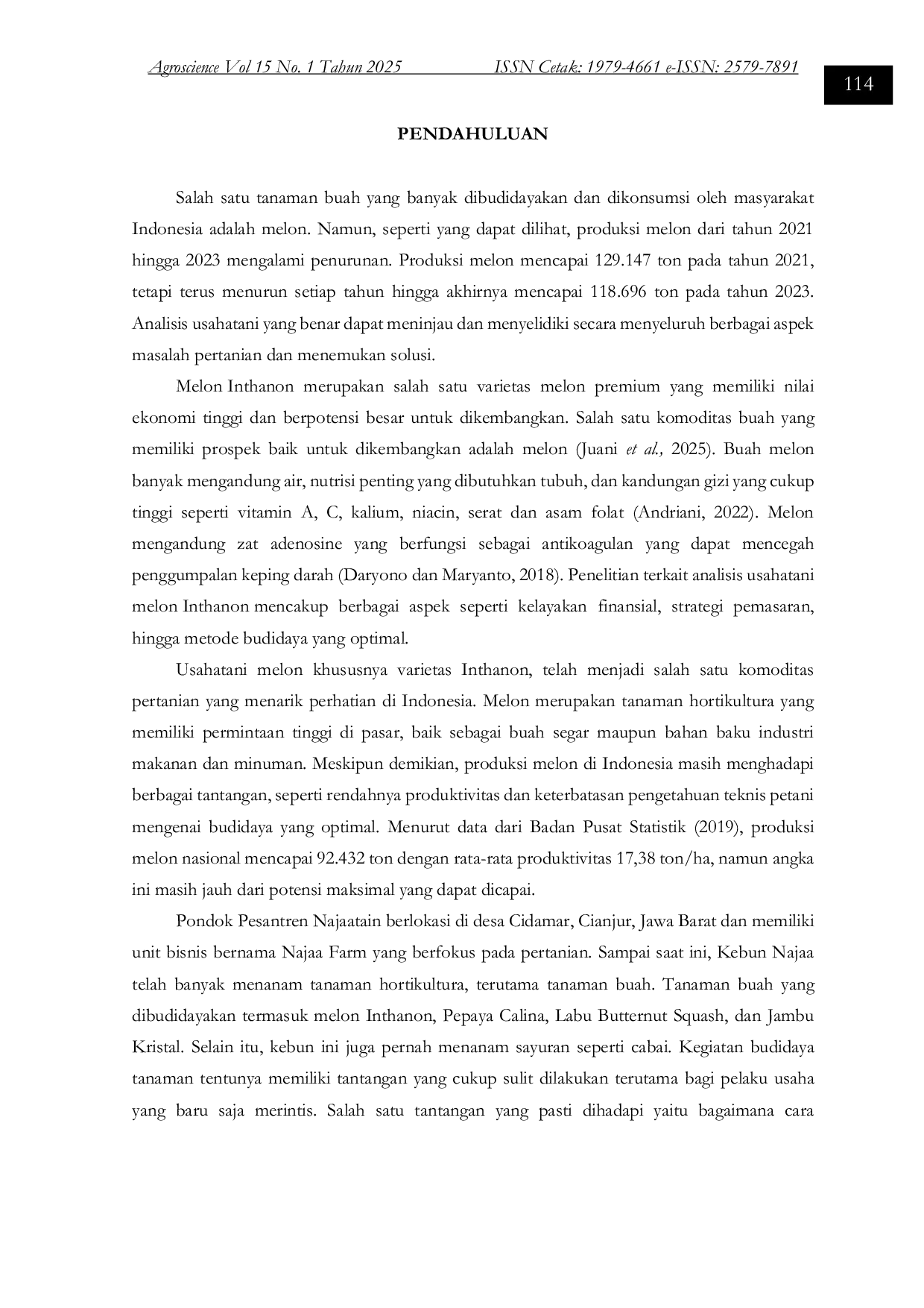 JURIS ANALISIS USAHATANI MELON INTHANON Cucumis melo L DI NAJAA FARM CIANJUR JAWA BARAT