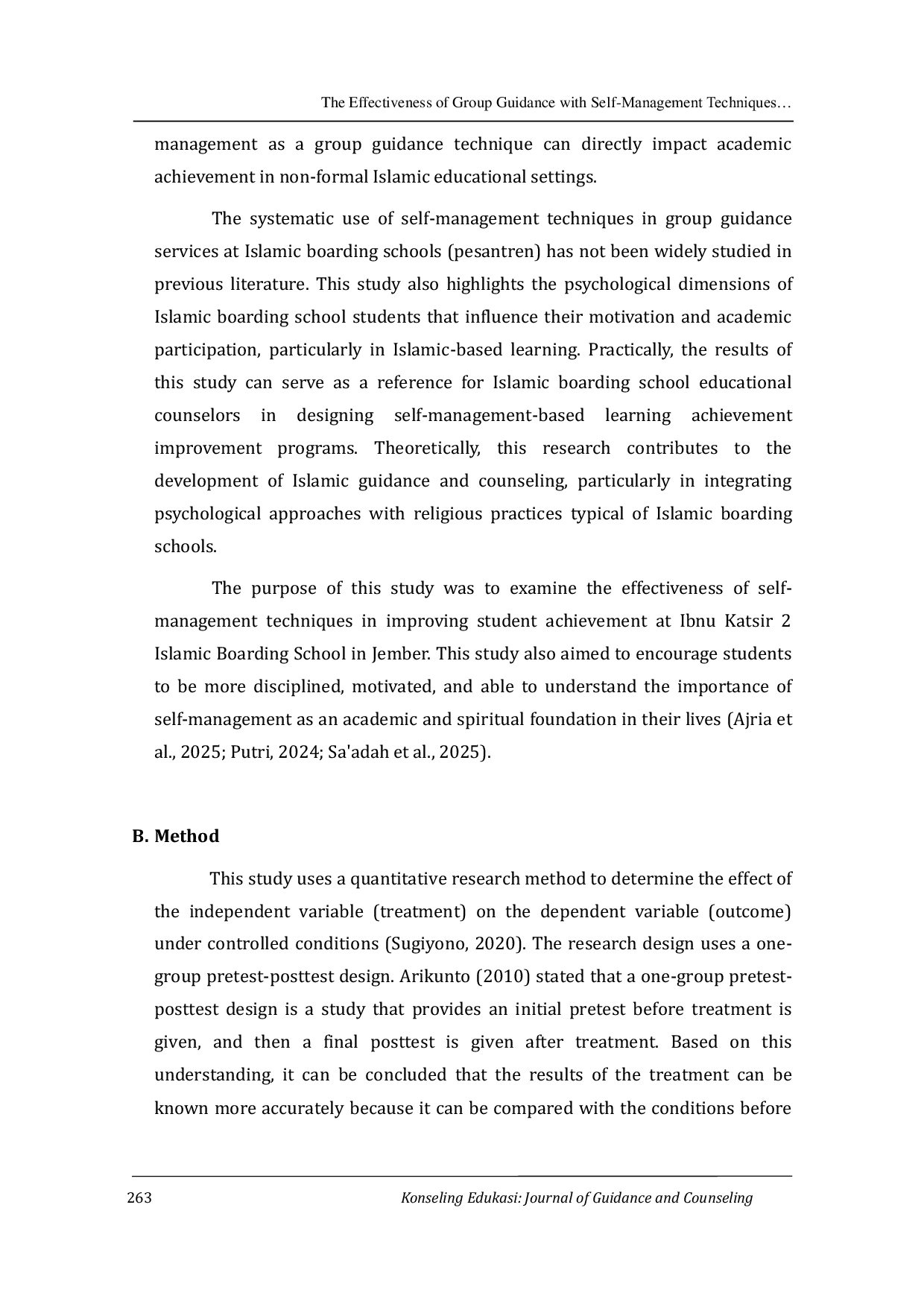 JURIS Effectiveness of Group Guidance with Self Management Techniques to Improve the Learning Achievement of 8th Grade Students of PPA Ibnu Katsir 2 Putri Jember
