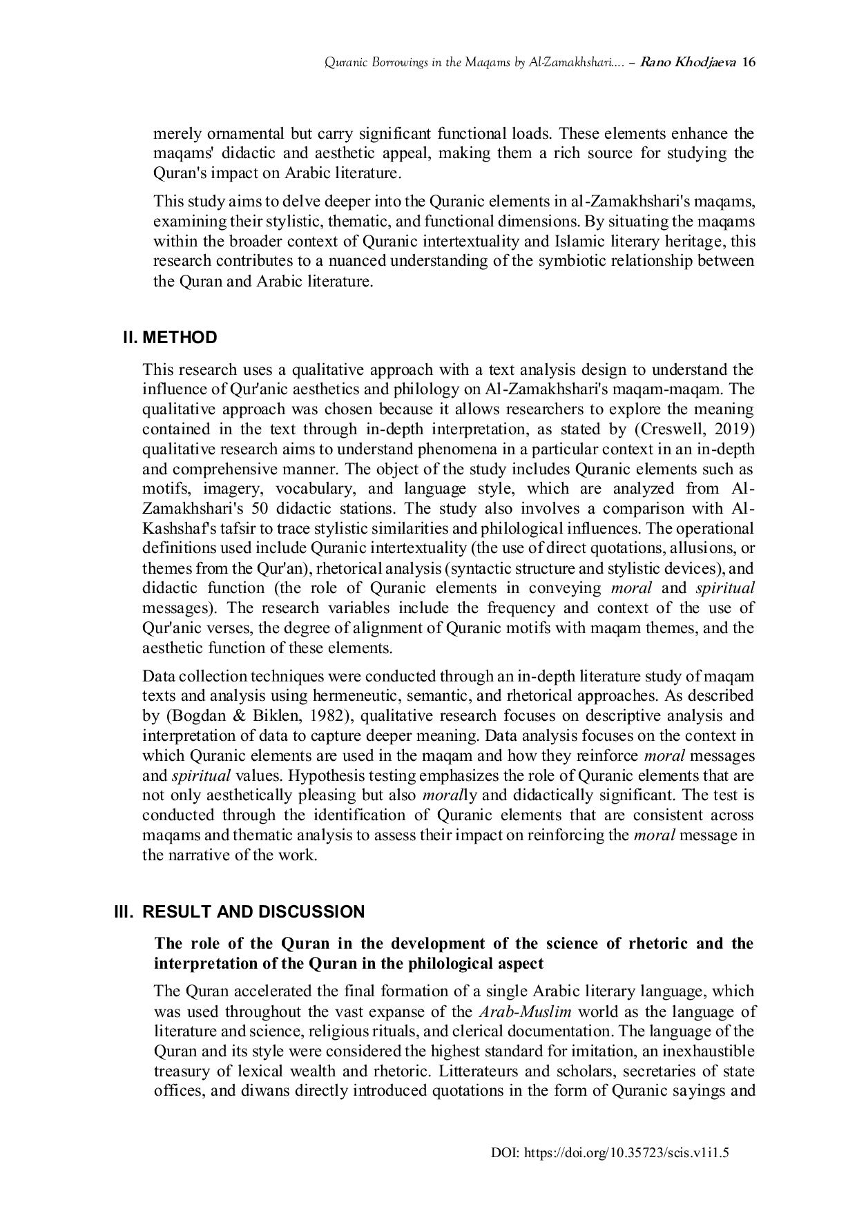 JURIS Quranic Borrowings in the Maqams by Al Zamakhshari and Their Functional Load