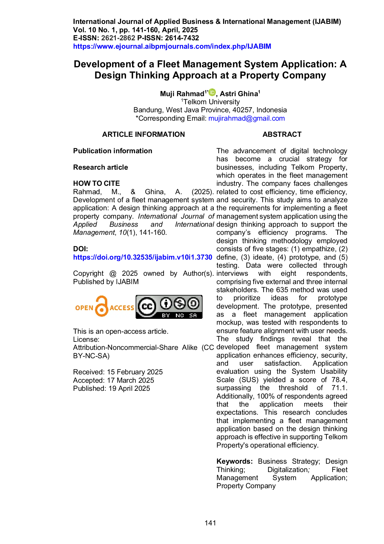 JURIS Development of a Fleet Management System Application A Design Thinking Approach at a Property Company