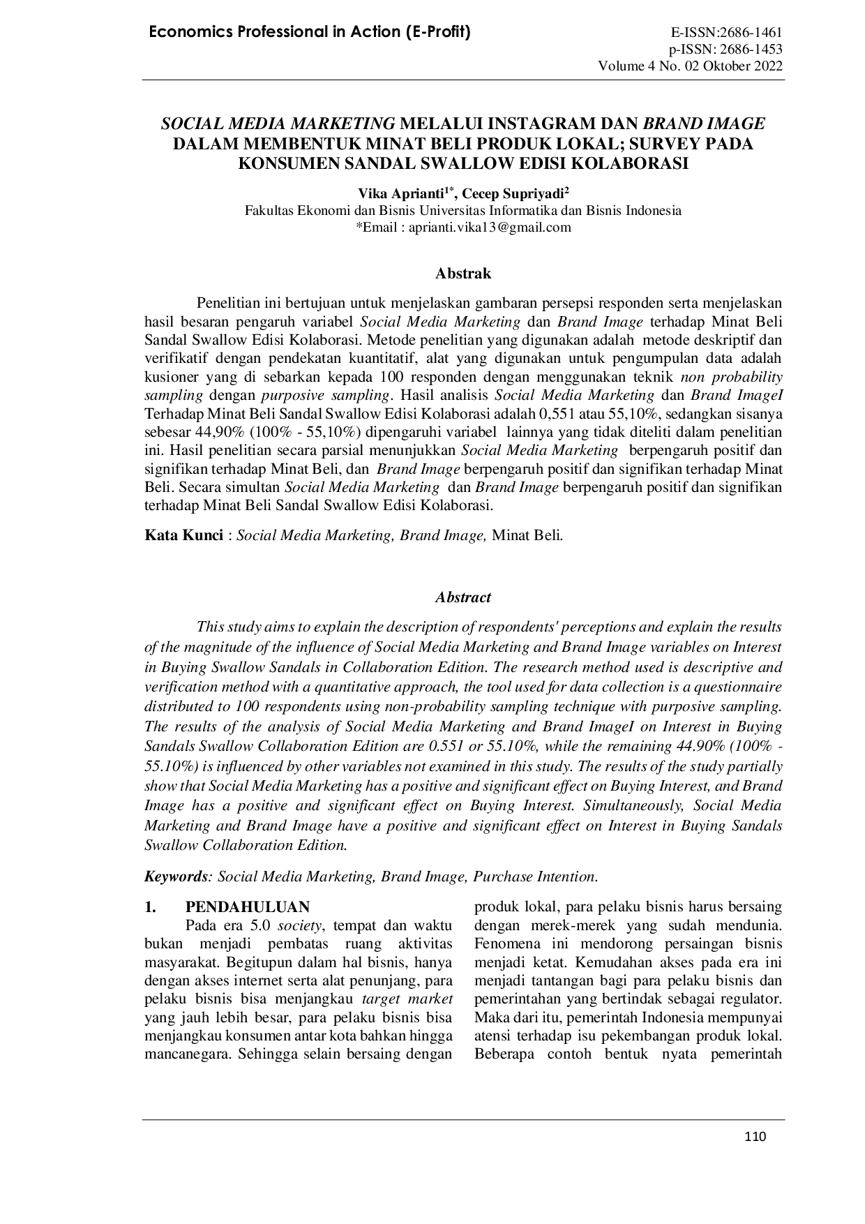 JURIS Social Media Marketing Melalui Instagram dan Brand Image dalam Membentuk Minat Beli Produk Lokal