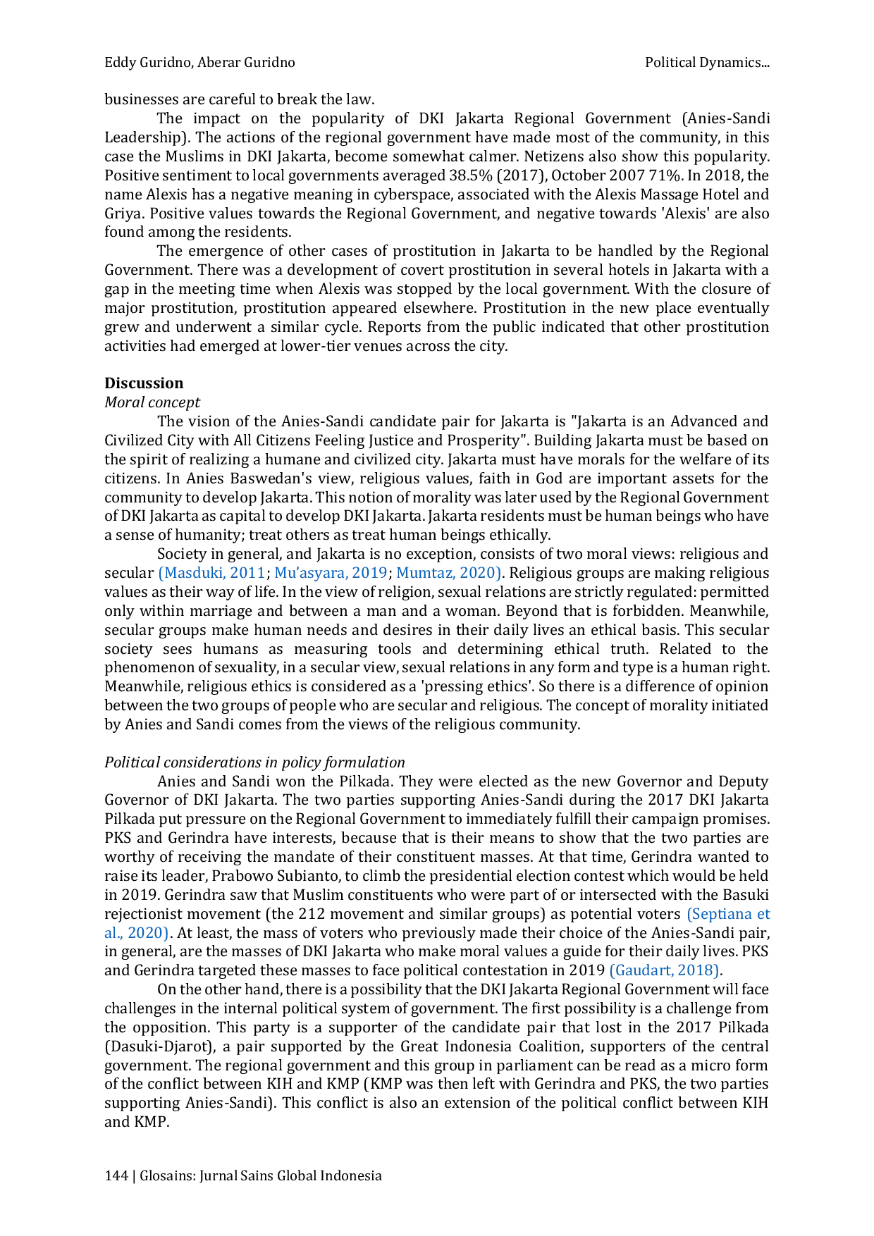 JURIS Political Dynamics and Conflict of Interest in the Implementation of Jakarta Government Policies for the 2017 2018 Period