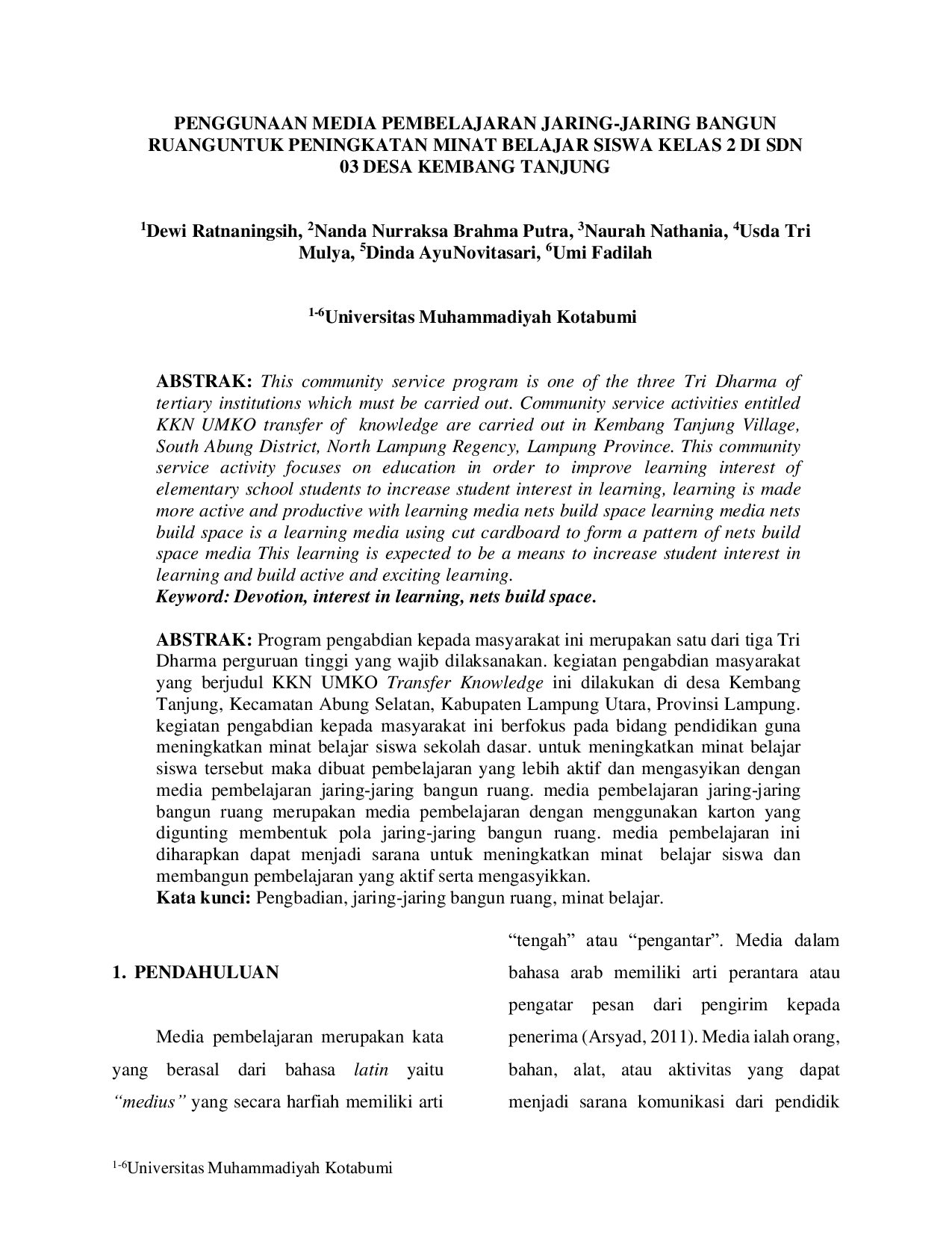 JURIS Penggunaan Media Pembelajaran Jaring Jaring Bangun Ruang Untuk Peningkatan Minat Belajar Siswa Kelas 2 di SDN 03 Desa Kembang Tanjung