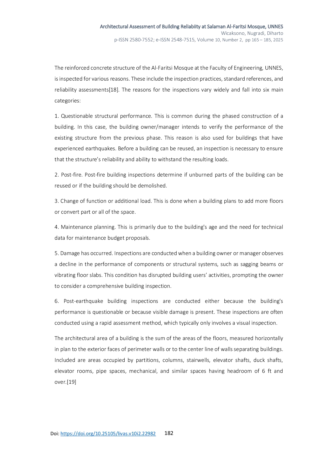 JURIS Architectural Assessment of Building Reliability at Salaman Al Faritsi Mosque UNNES