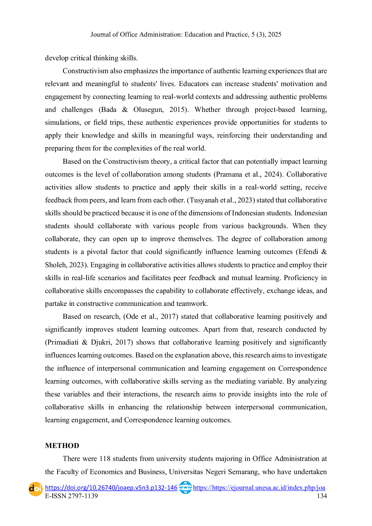 JURIS The Mediating Role of Collaborative Skills on The Students Business Correspondence Learning Outcomes Based on The Contructivism Theory