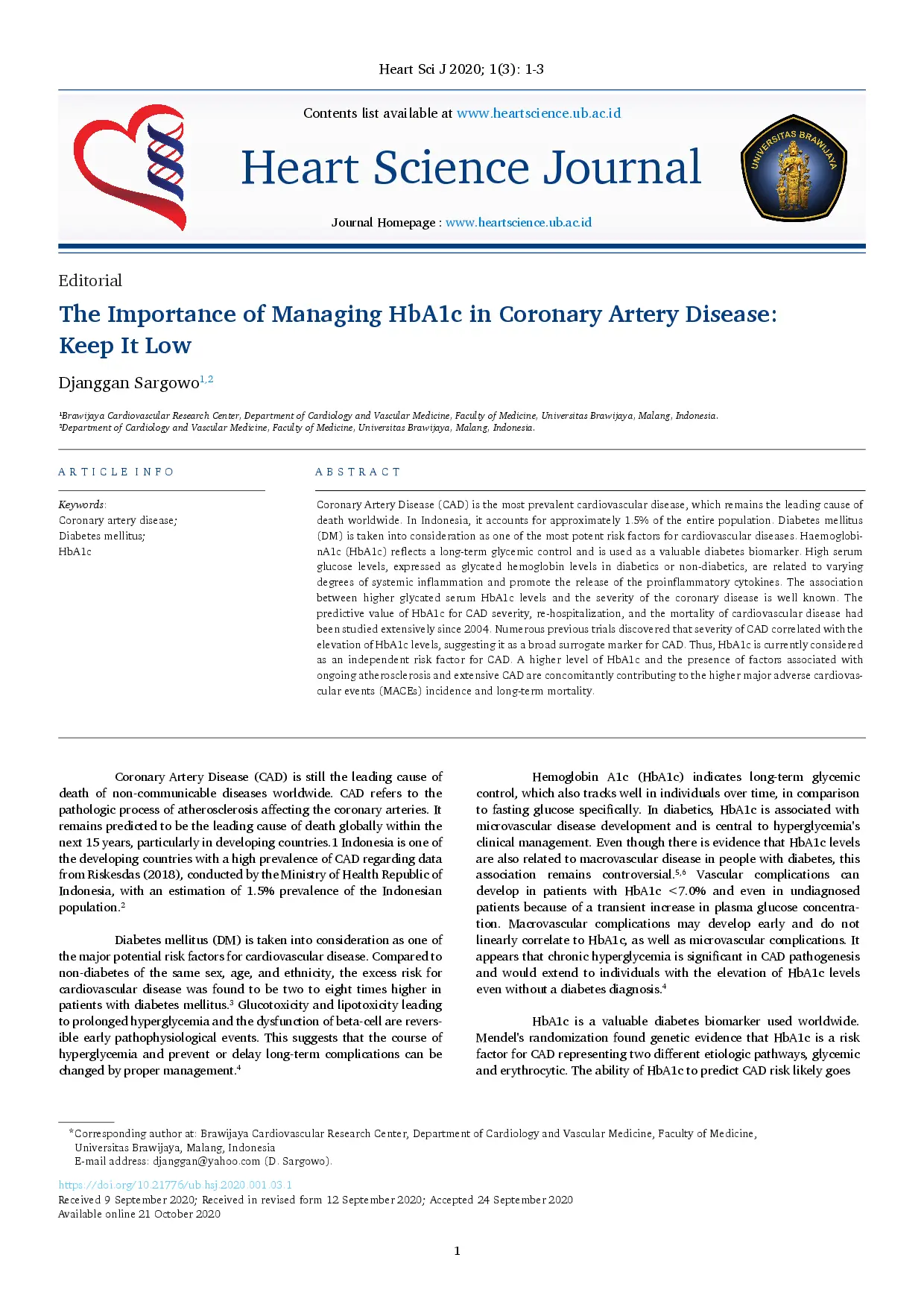 juris The Importance of Managing HbA1c in Coronary Artery Disease Keep It Low