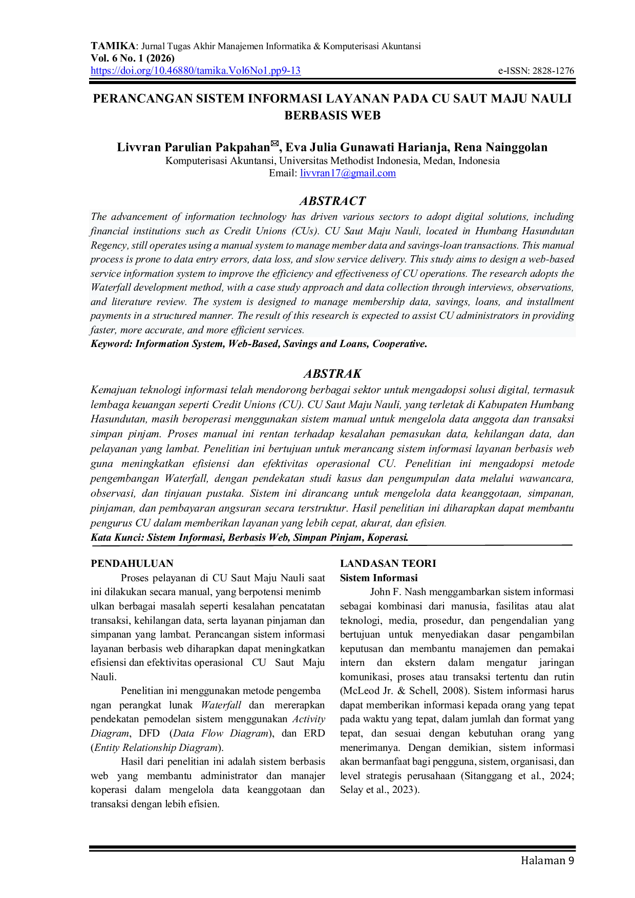 JURIS Design of a Service Information System for CU Saut Maju Nauli Based on Web