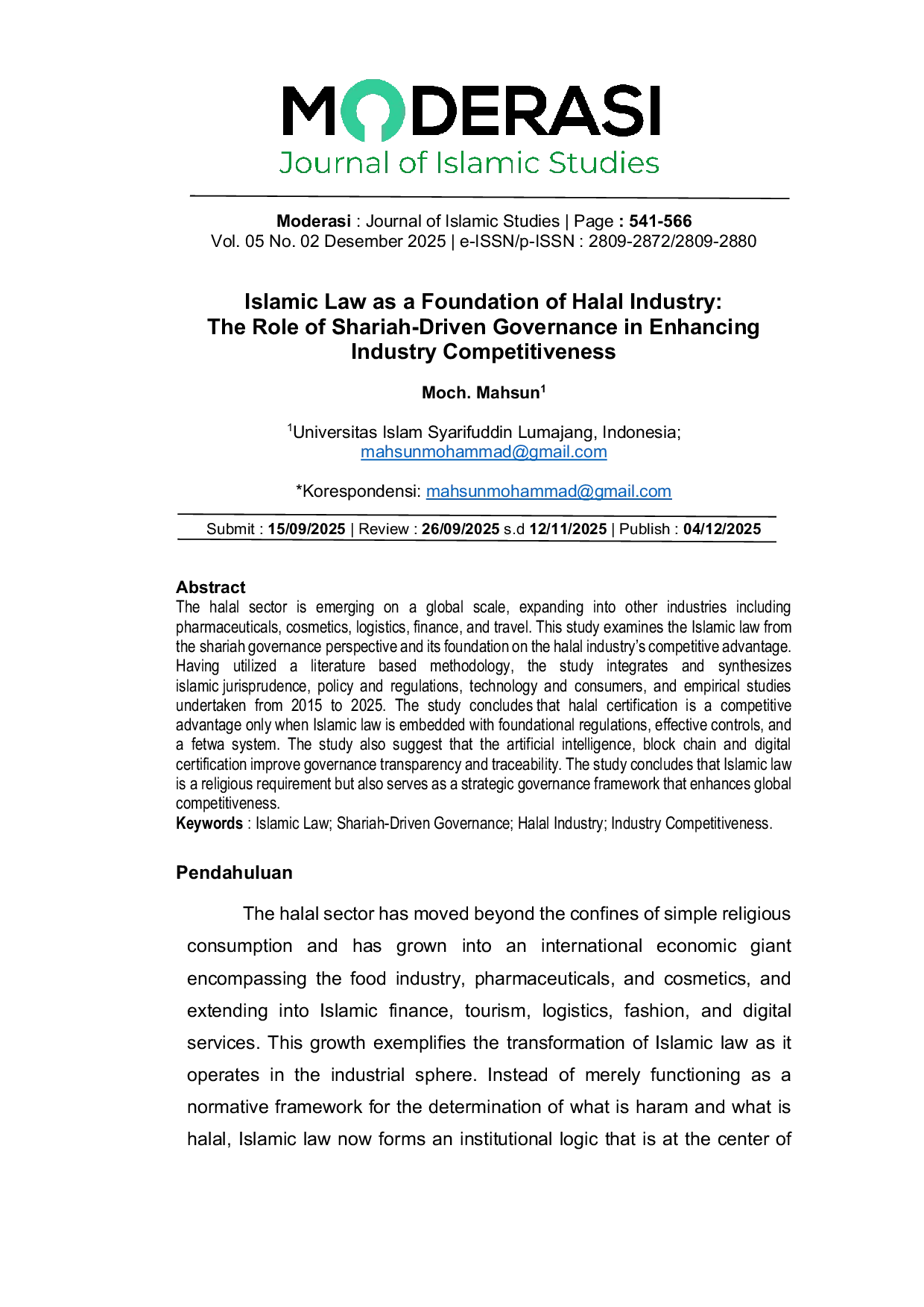 JURIS Islamic Law as a Foundation of Halal Industry The Role of Shariah Driven Governance in Enhancing Industry Competitiveness