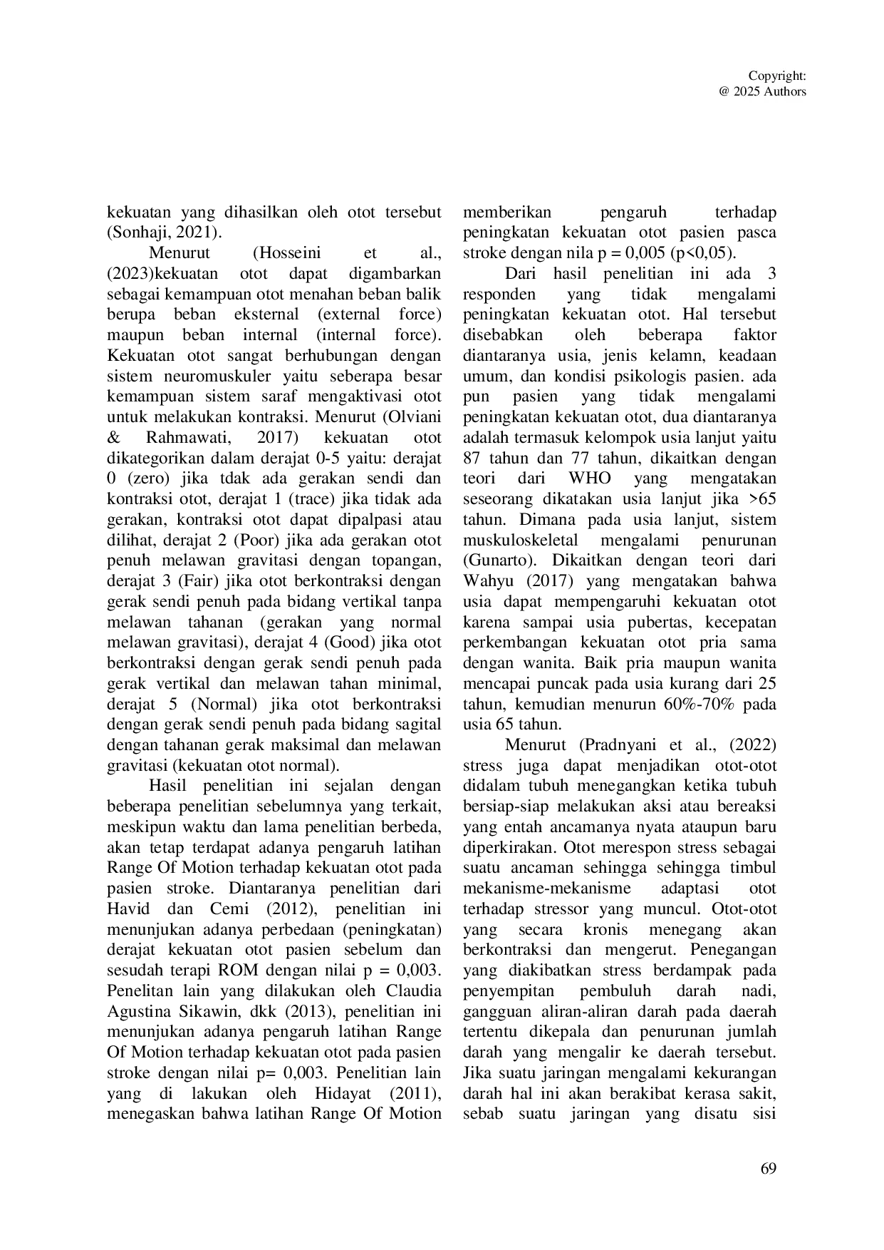 JURIS PENGARUH LATIHAN RANGE OF MOTION ROM TERHADAP PENINGKATAN KEKUATAN OTOT PADA PASIEN STROKE