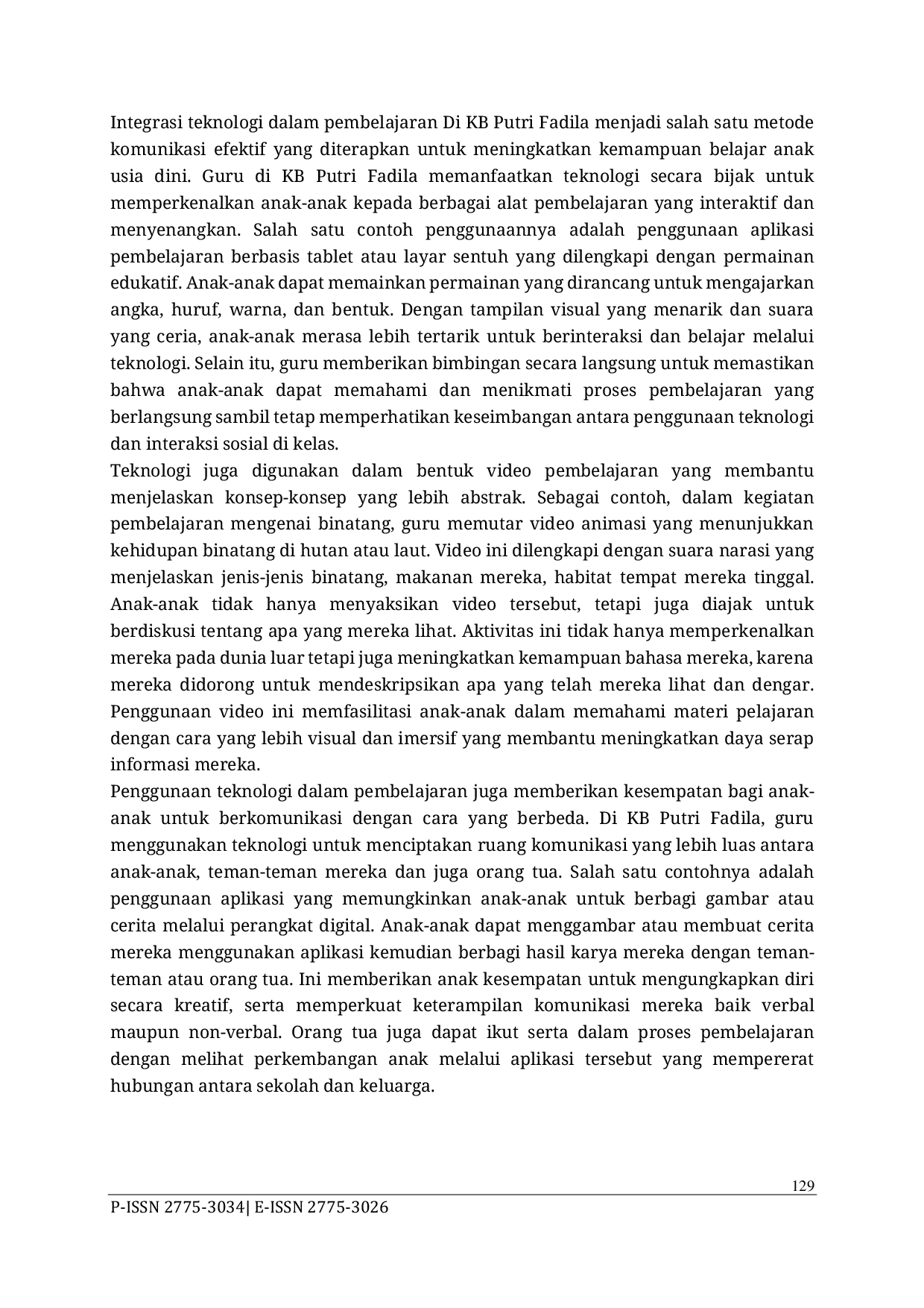 JURIS Komunikasi Efektif Guru dalam Meningkatkan Kemampuan Belajar pada Anak Usia Dini di KB Putri Fadilla