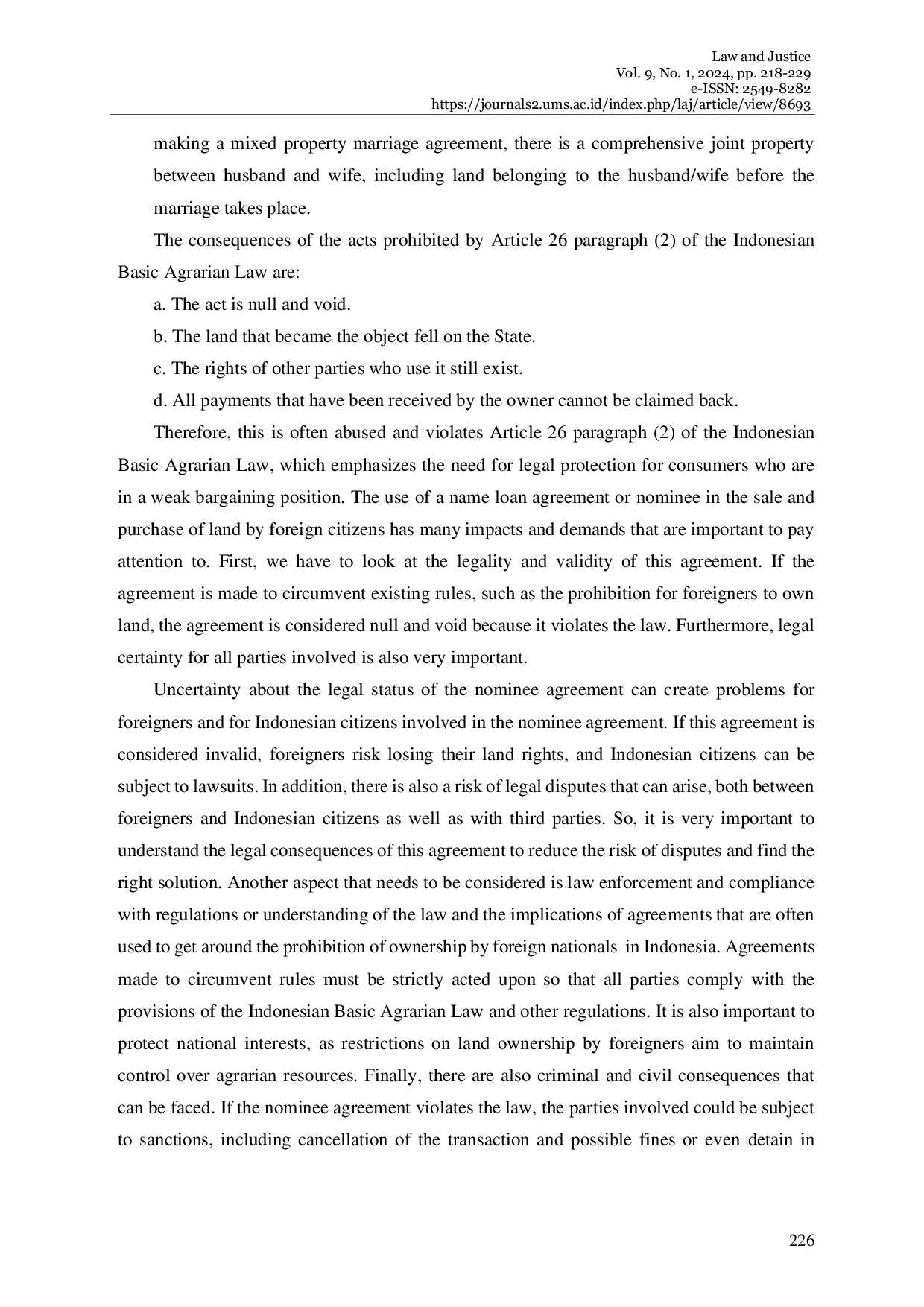 JURIS Legal Certainty of Land Ownership Rights By Foreign Nationals Through Nominee Agreements